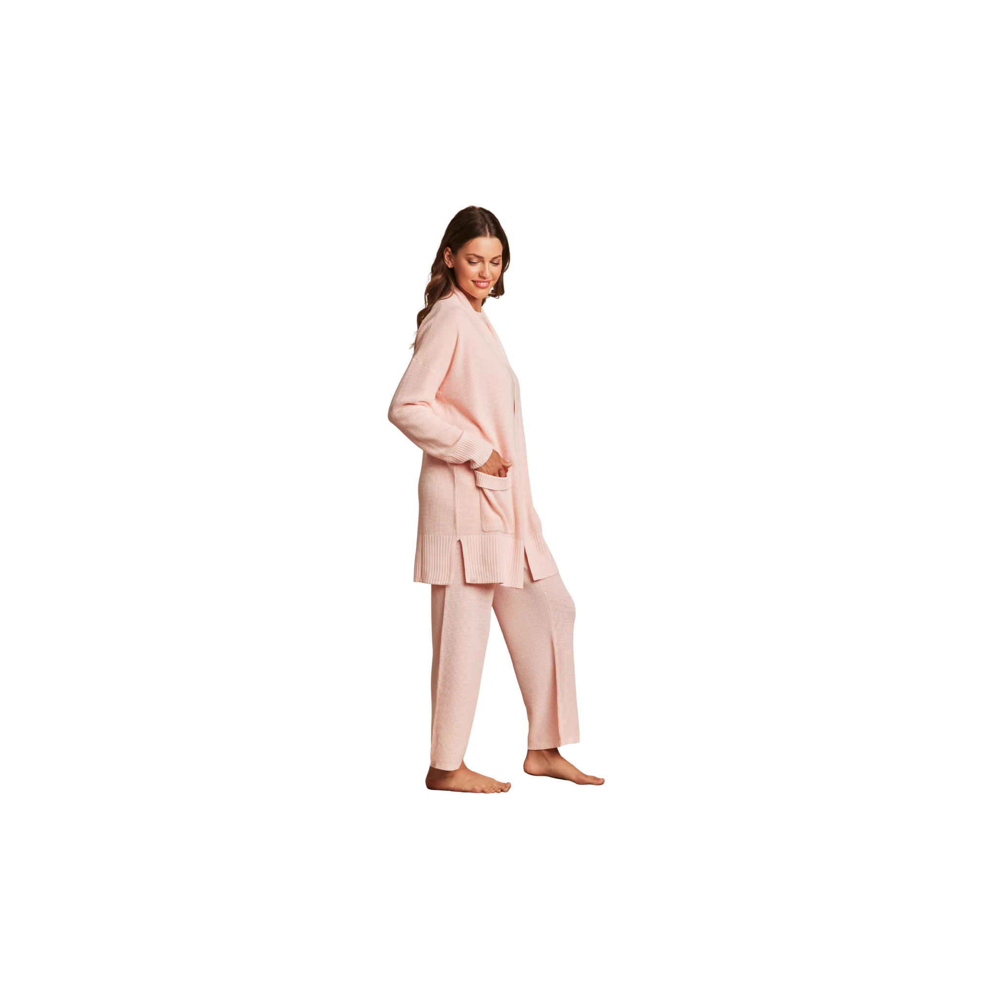 Barefoot Dreams Luxeblend Waffle Knit Cardigan -Bella Pink