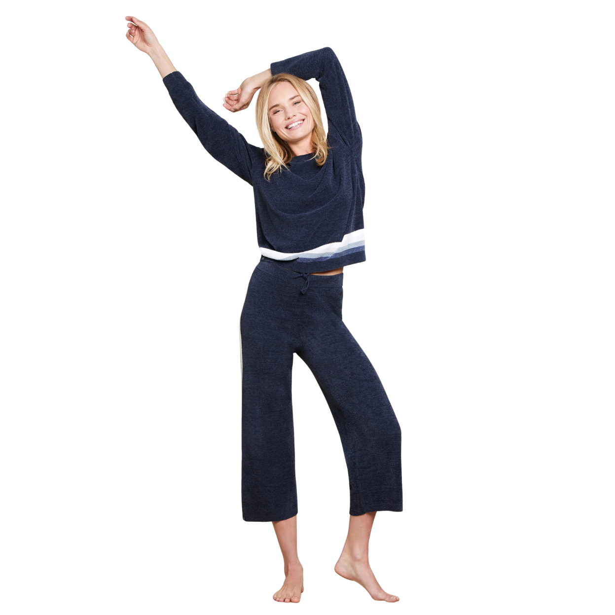 Barefoot Dreams CozyChic Ultra Lite Multi Stripe Wide Leg Pant -Indigo Multi