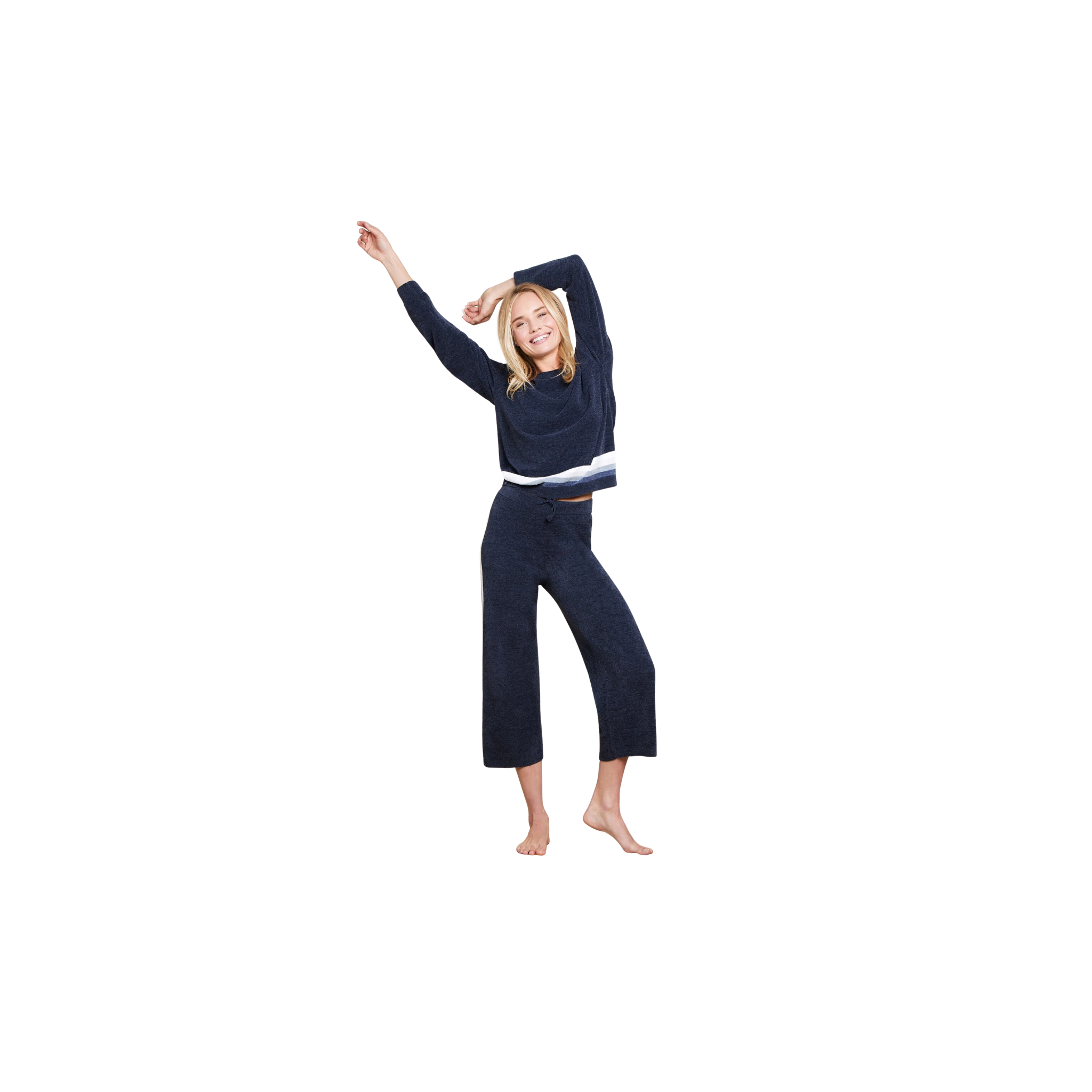 Barefoot Dreams CozyChic Ultra Lite Multi Stripe Wide Leg Pant -Indigo Multi