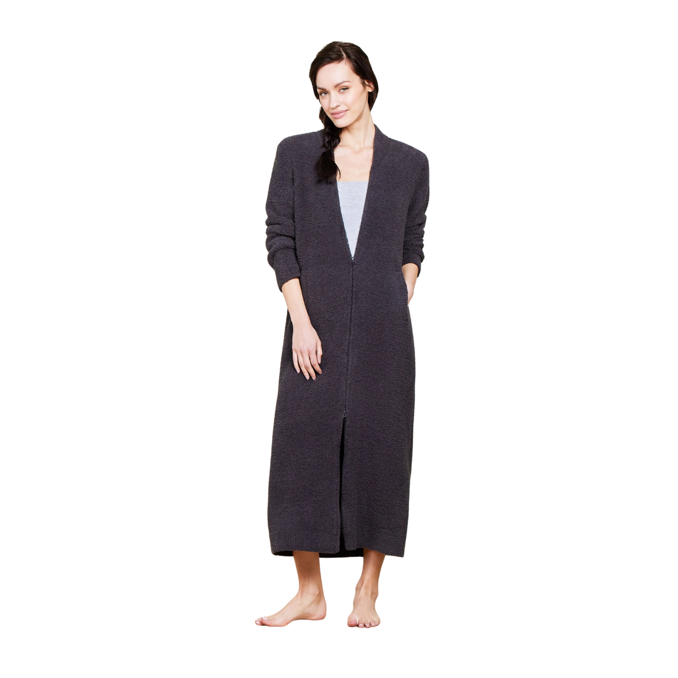 Barefoot Dreams CozyChic Full Zip V-Neck Lounger -Carbon