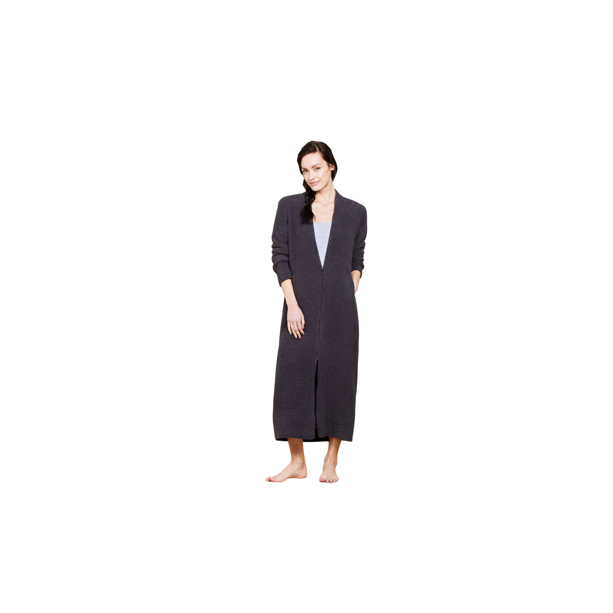 Barefoot Dreams CozyChic Full Zip V-Neck Lounger -Carbon