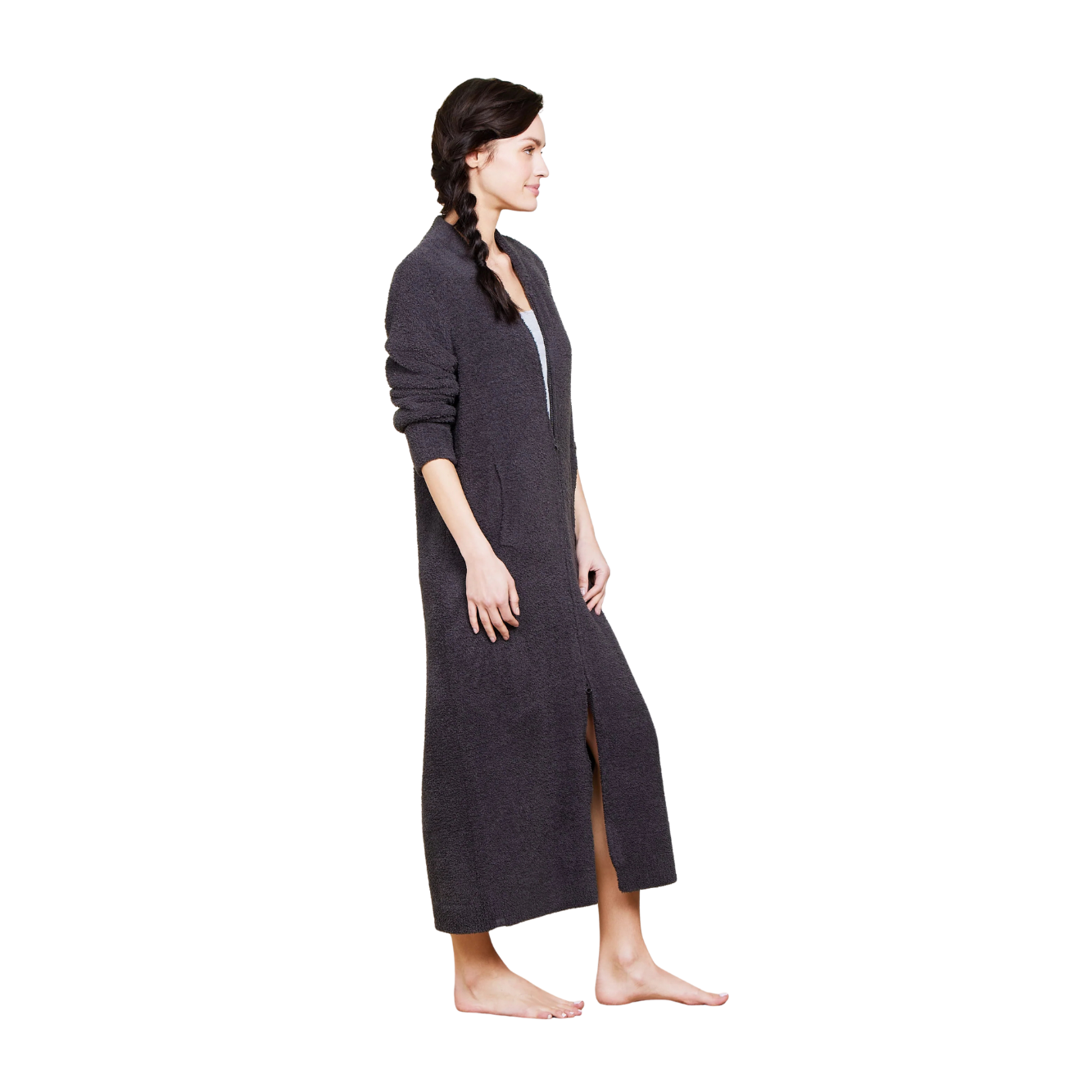 Barefoot Dreams CozyChic Full Zip V-Neck Lounger -Carbon