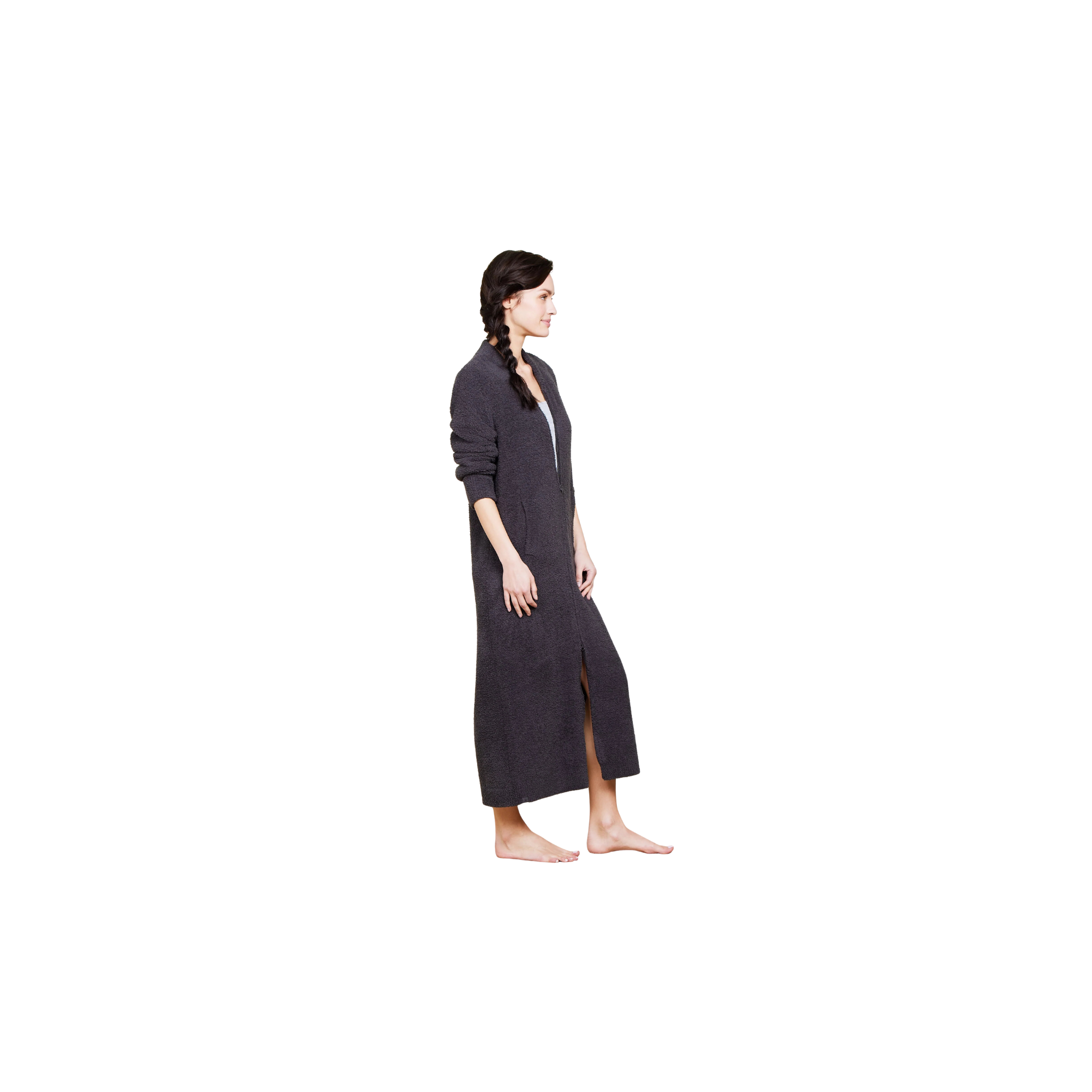 Barefoot Dreams CozyChic Full Zip V-Neck Lounger -Carbon
