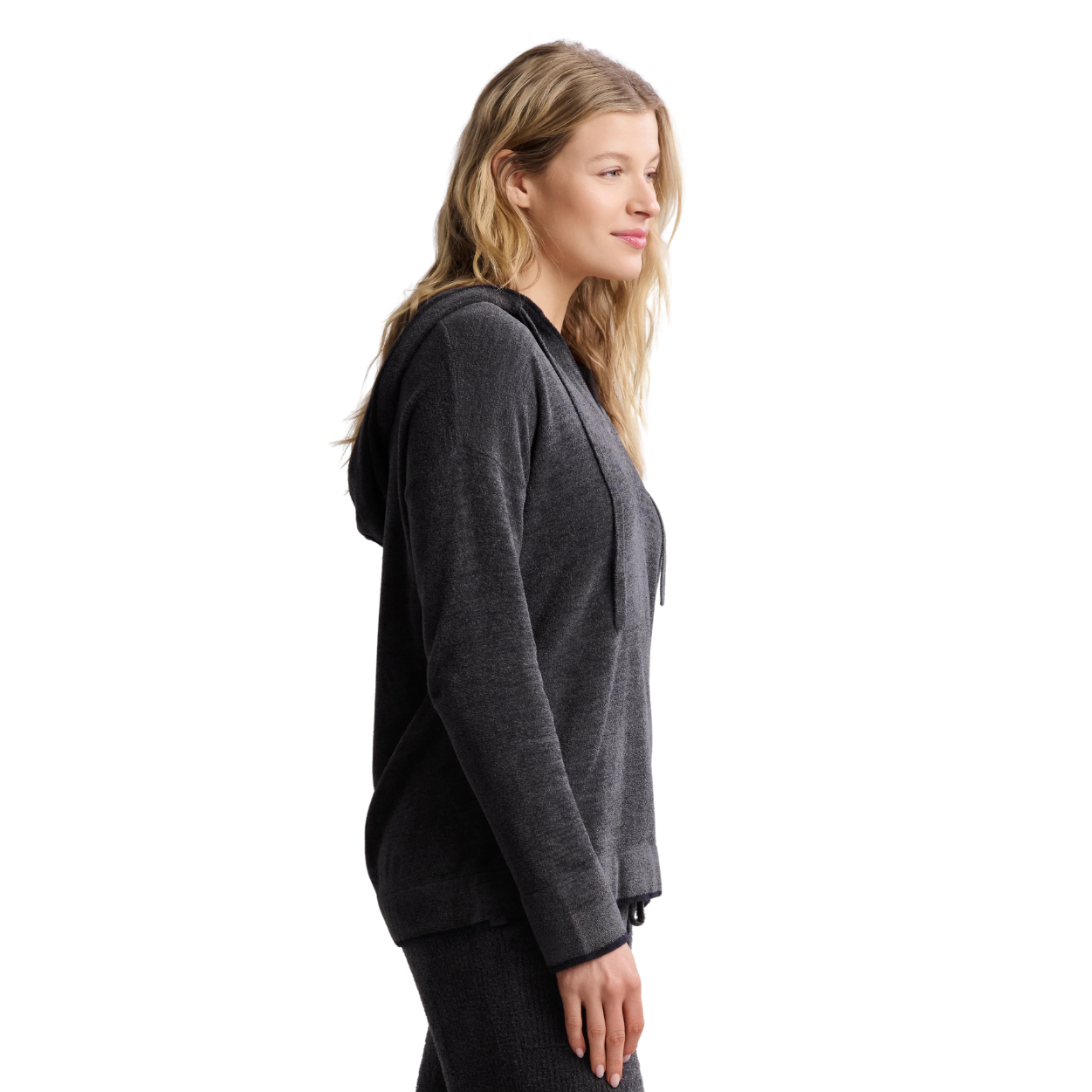 Barefoot Dreams CozyChic Ultra Lite Tipped Contrast Hoodie -Carbon/Black
