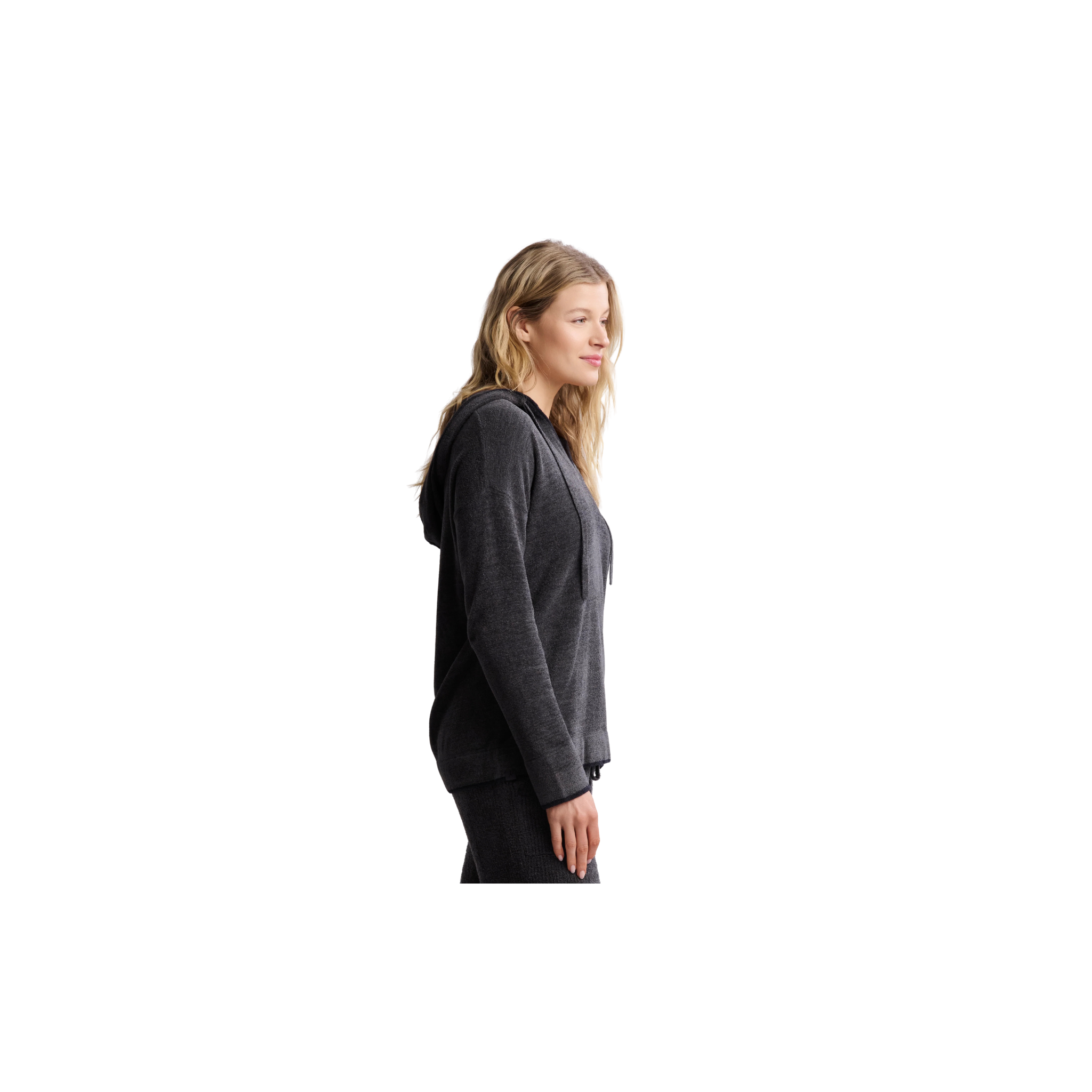Barefoot Dreams CozyChic Ultra Lite Tipped Contrast Hoodie -Carbon/Black