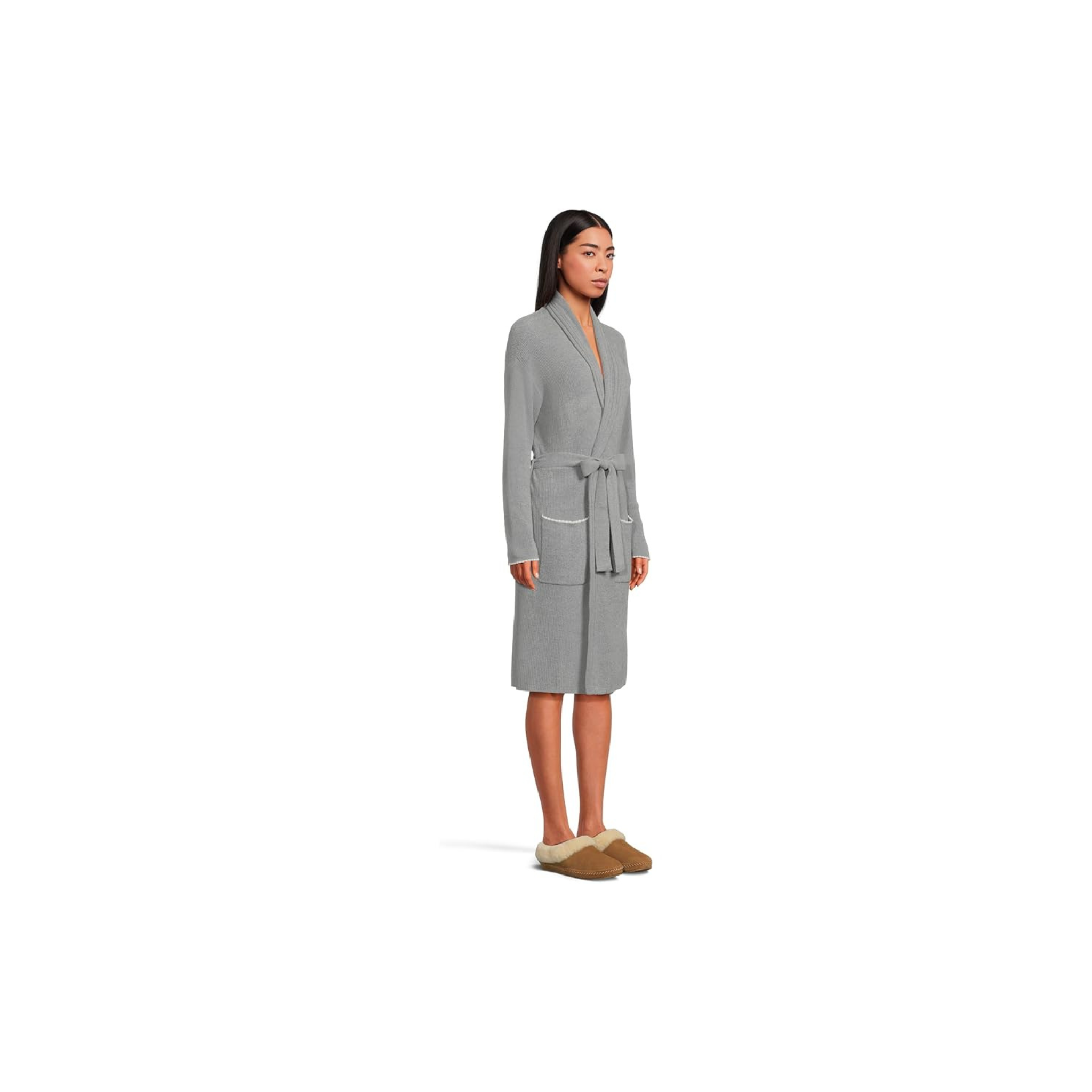 Barefoot Dreams CozyChic Ultra Lite® Contrast Scallop Ribbed Robe -Moonbeam