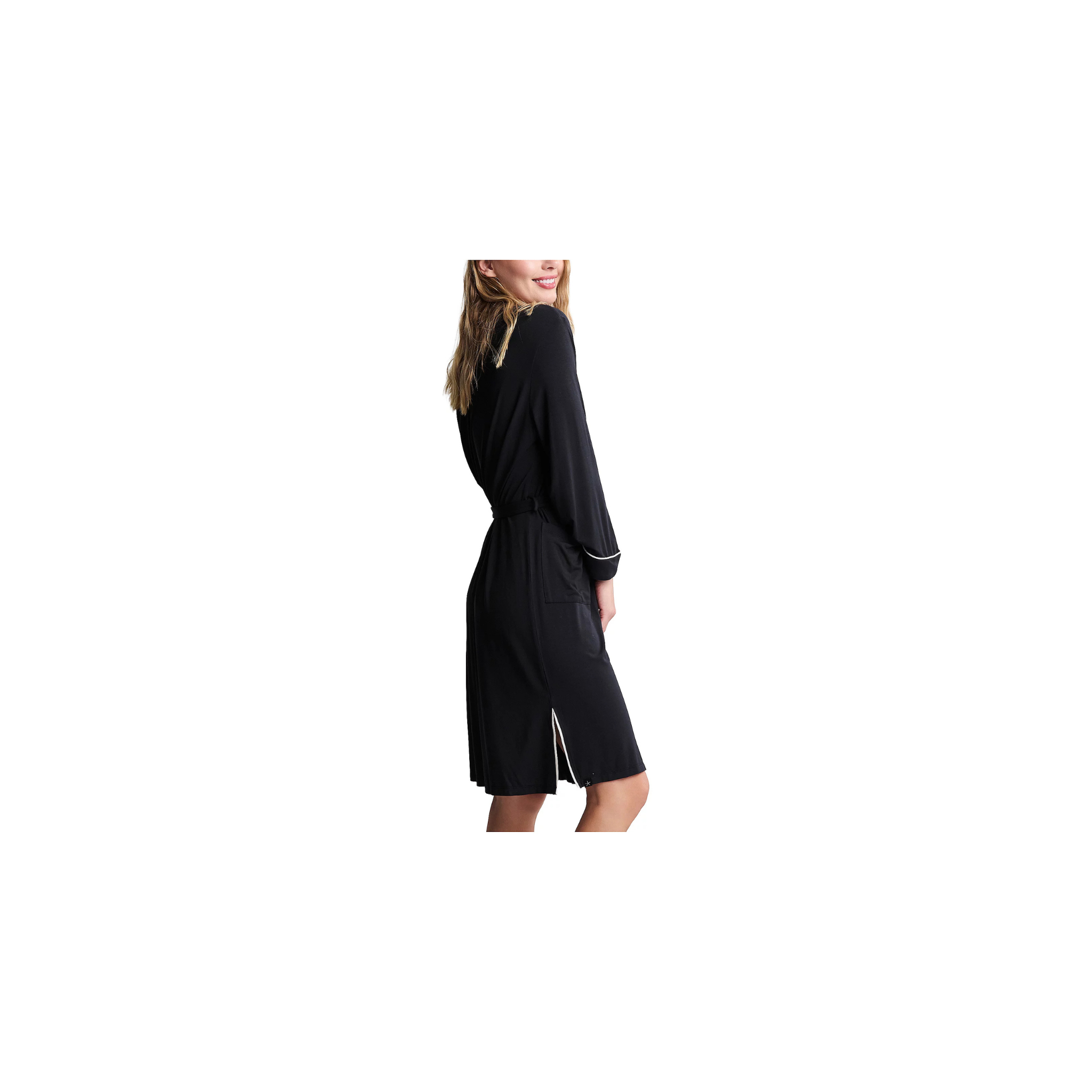Barefoot Dreams Luxe Milk Jersey Robe with Piping- Black