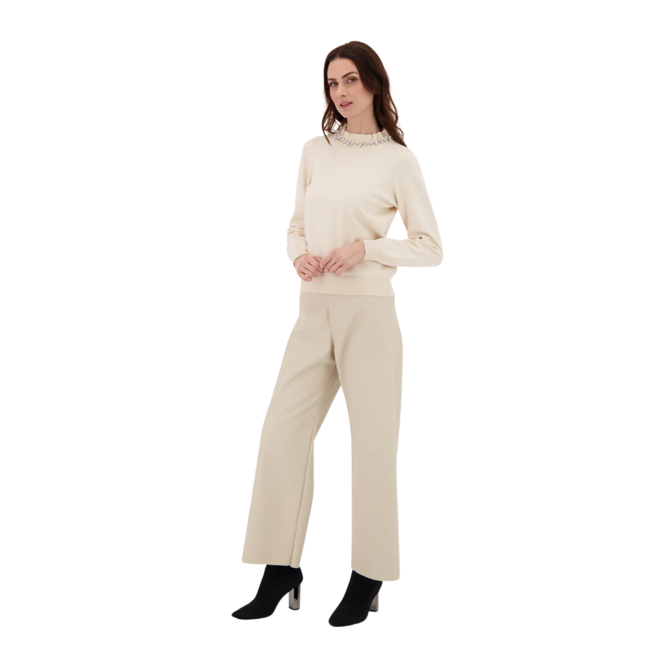 Gabby Isabella Faux Leather Straight Leg Pant -Sand