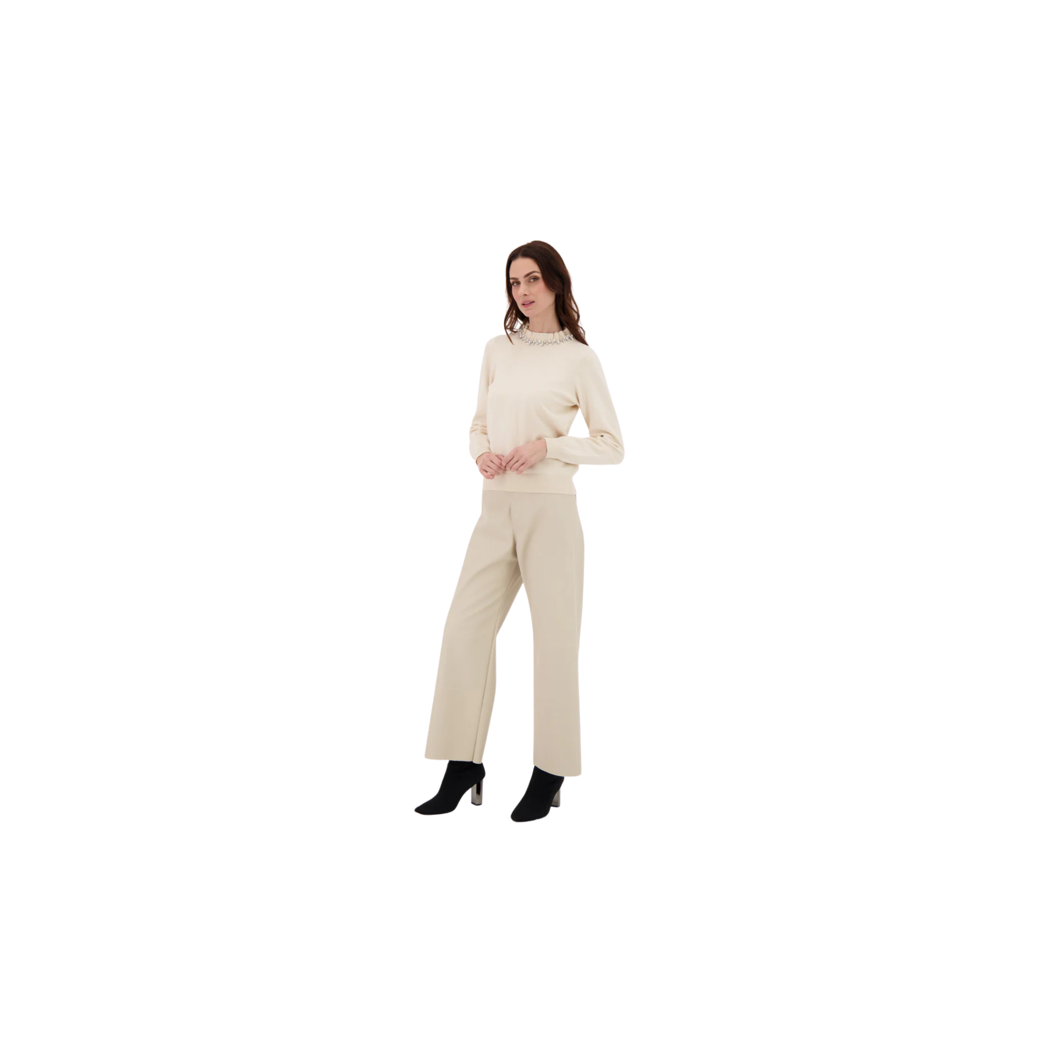Gabby Isabella Faux Leather Straight Leg Pant -Sand