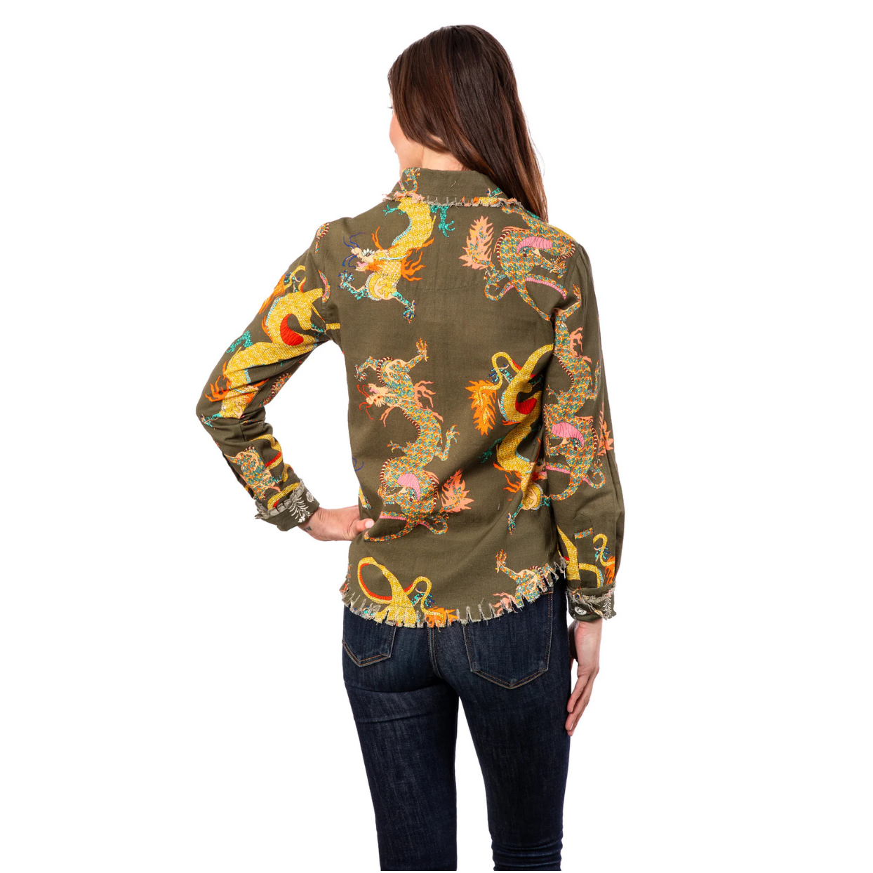 Dizzy Lizzie Dragon Cape Cod Top -Olive