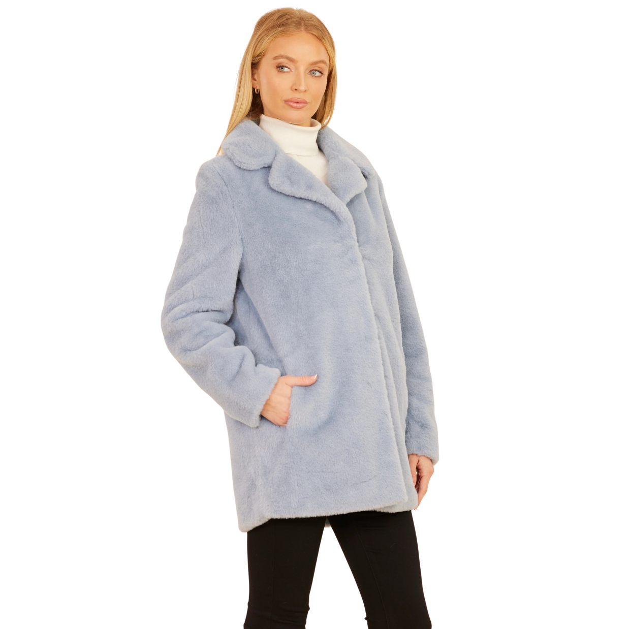 Dolce Cabo Mid-Length Faux Fur Coat -Light Blue