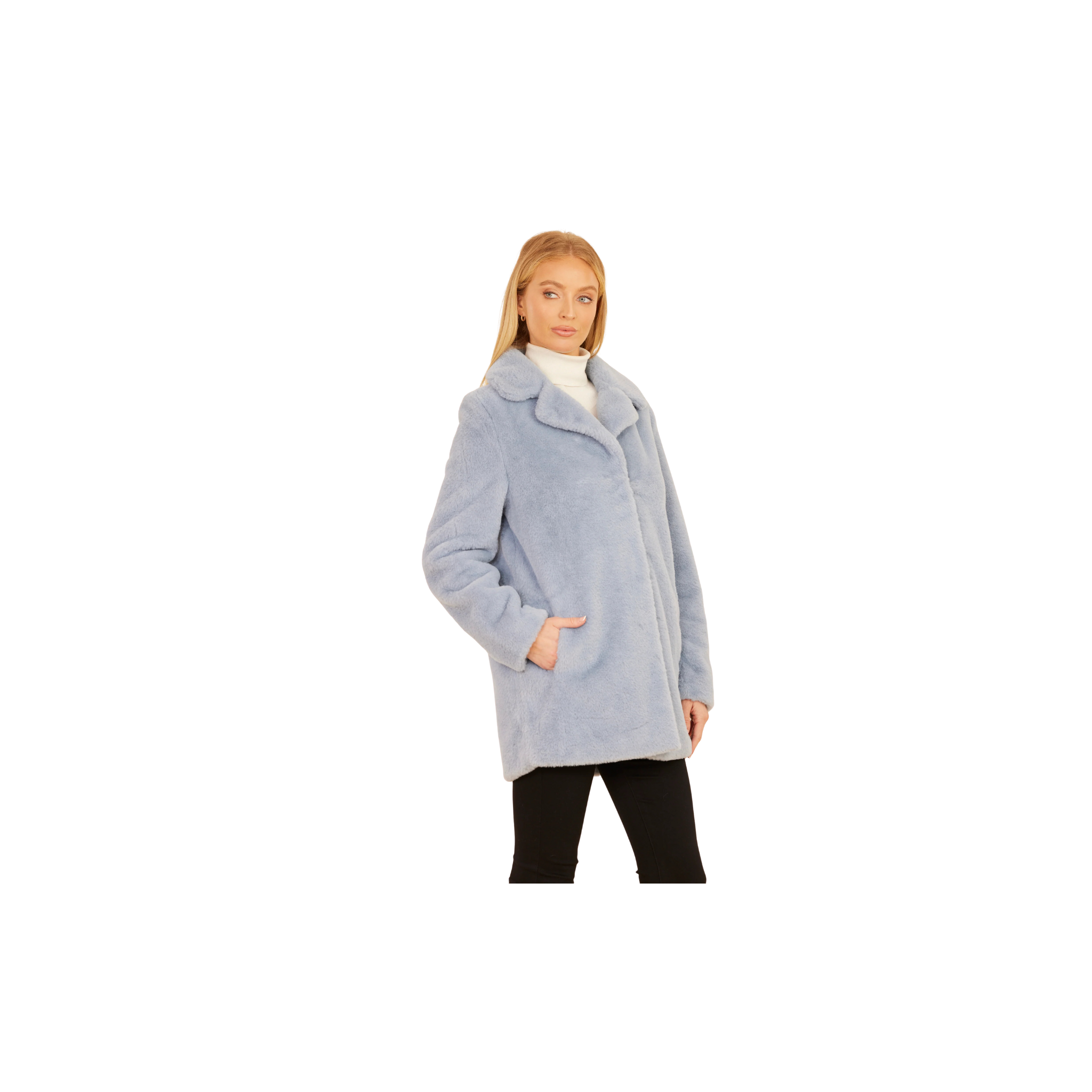 Dolce Cabo Mid-Length Faux Fur Coat -Light Blue