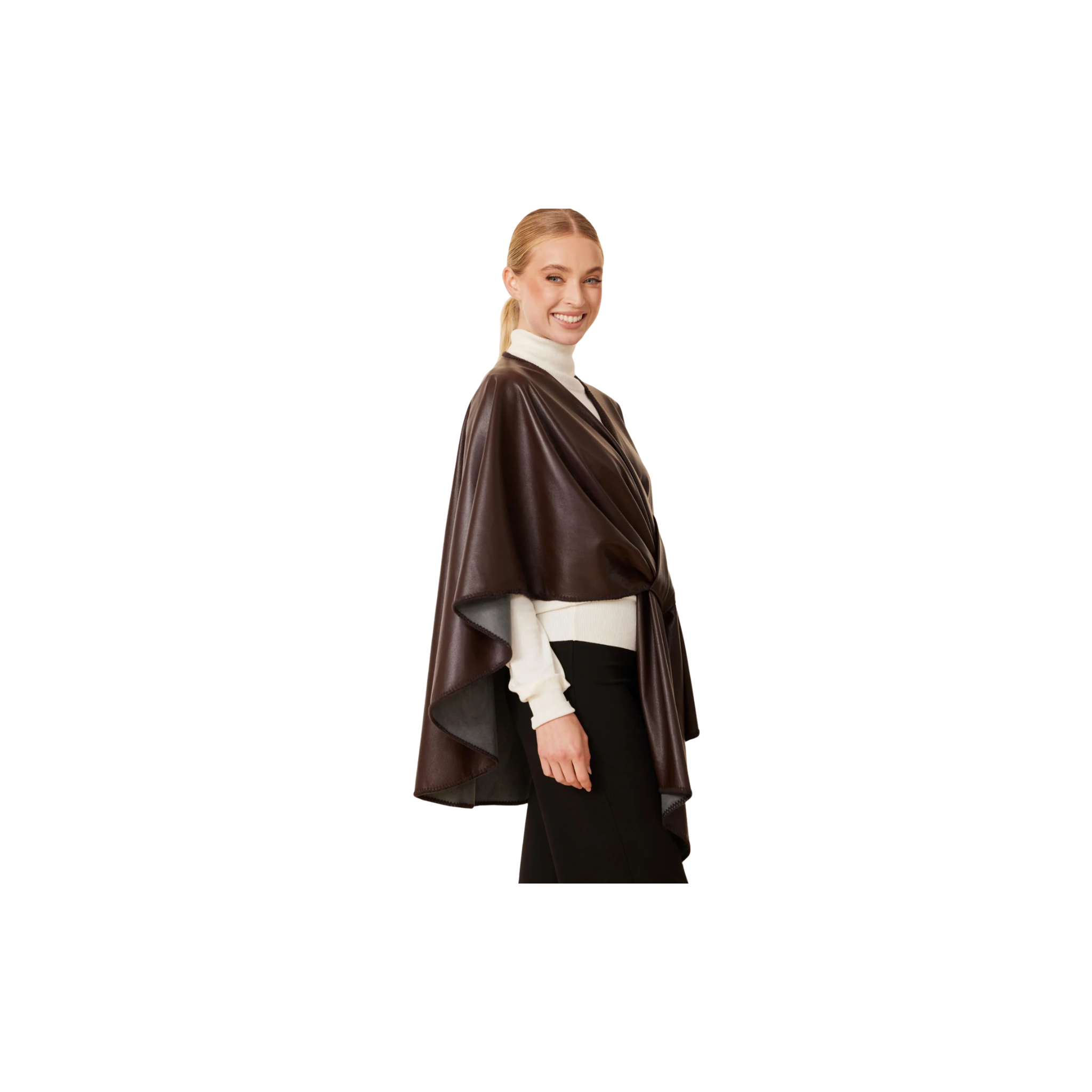 Dolce Cabo Faux Leather Tonal Whip Stitch Wrap -Coffee