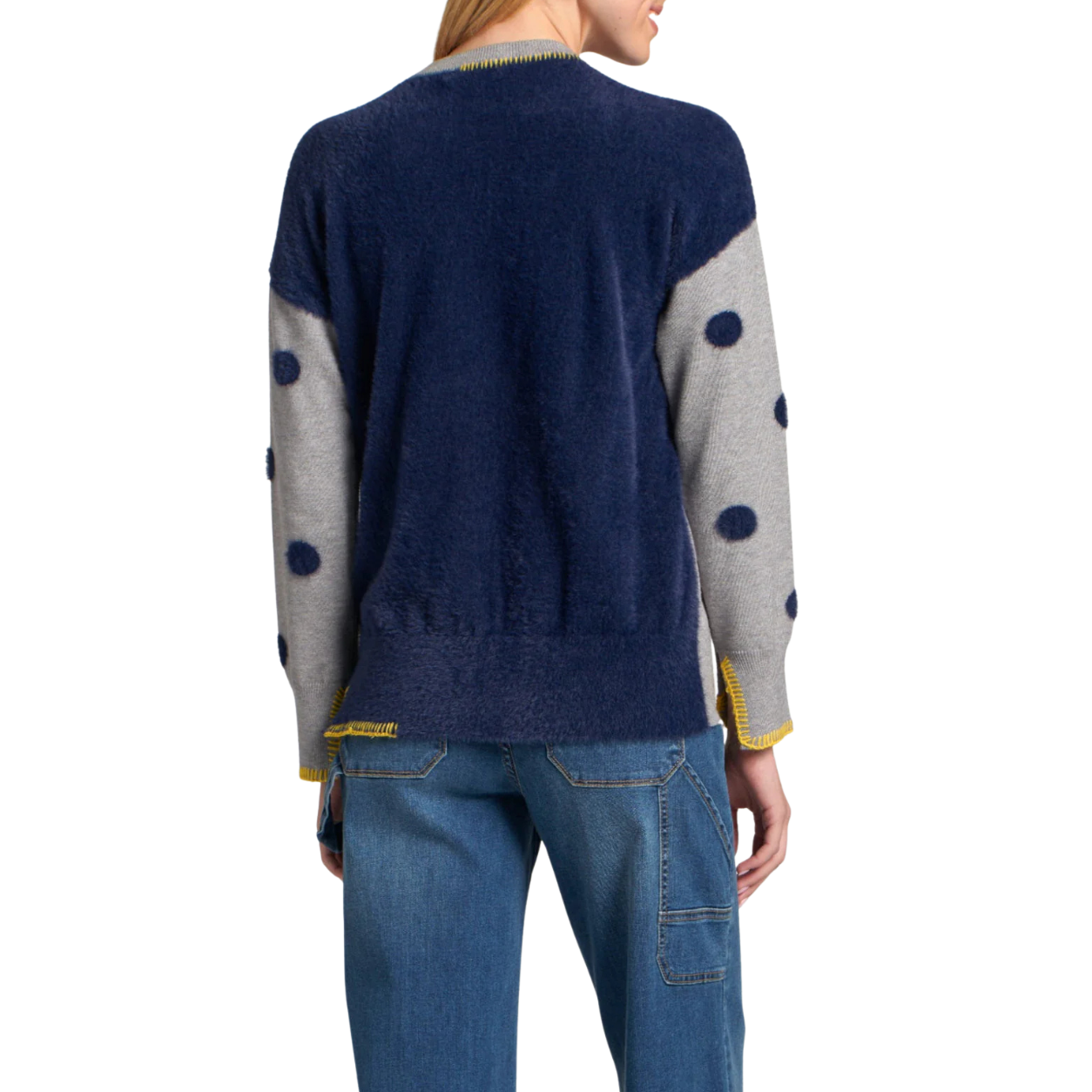 APNY Polka Dot Sweater with Contrast Stitching -Grey/Navy