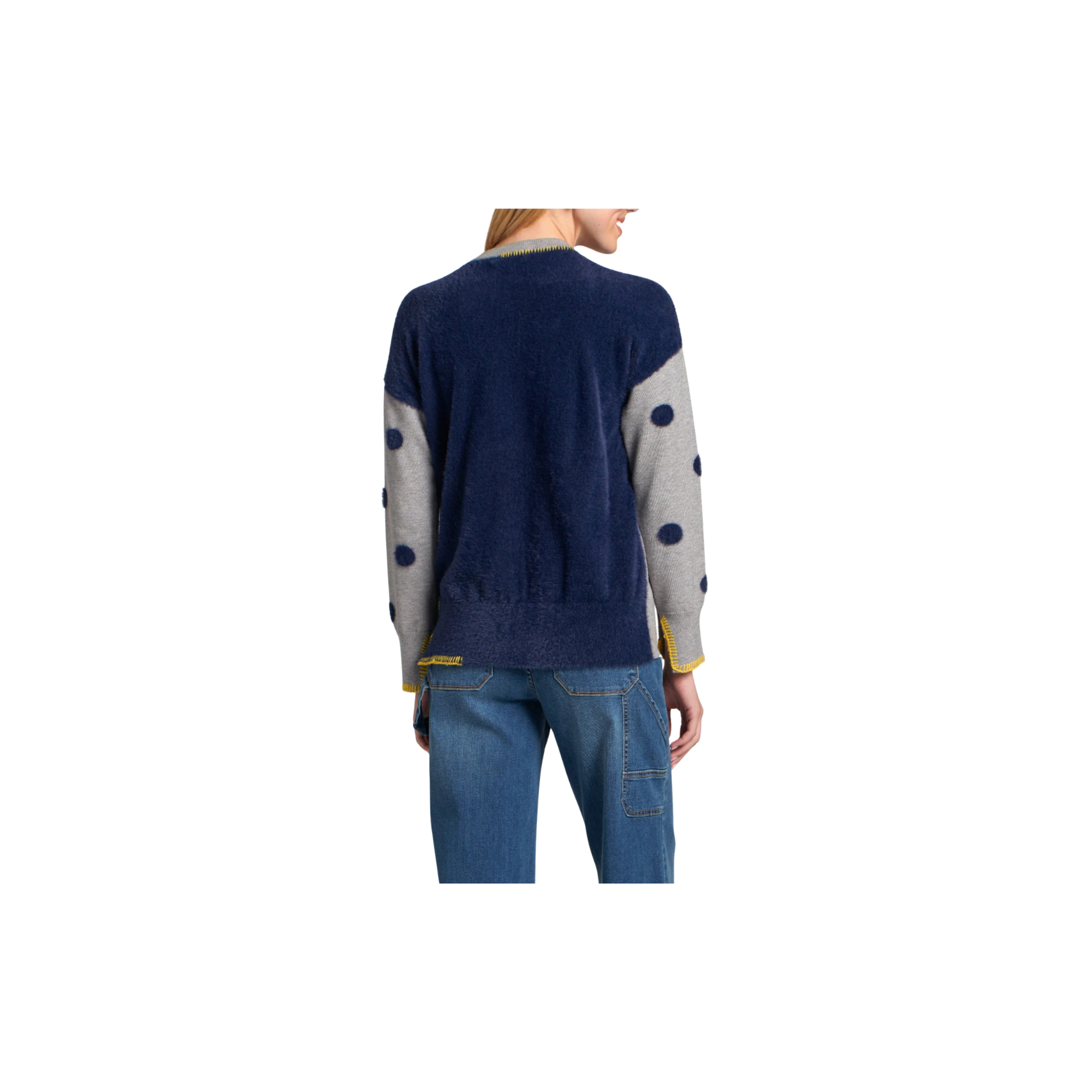 APNY Polka Dot Sweater with Contrast Stitching -Grey/Navy