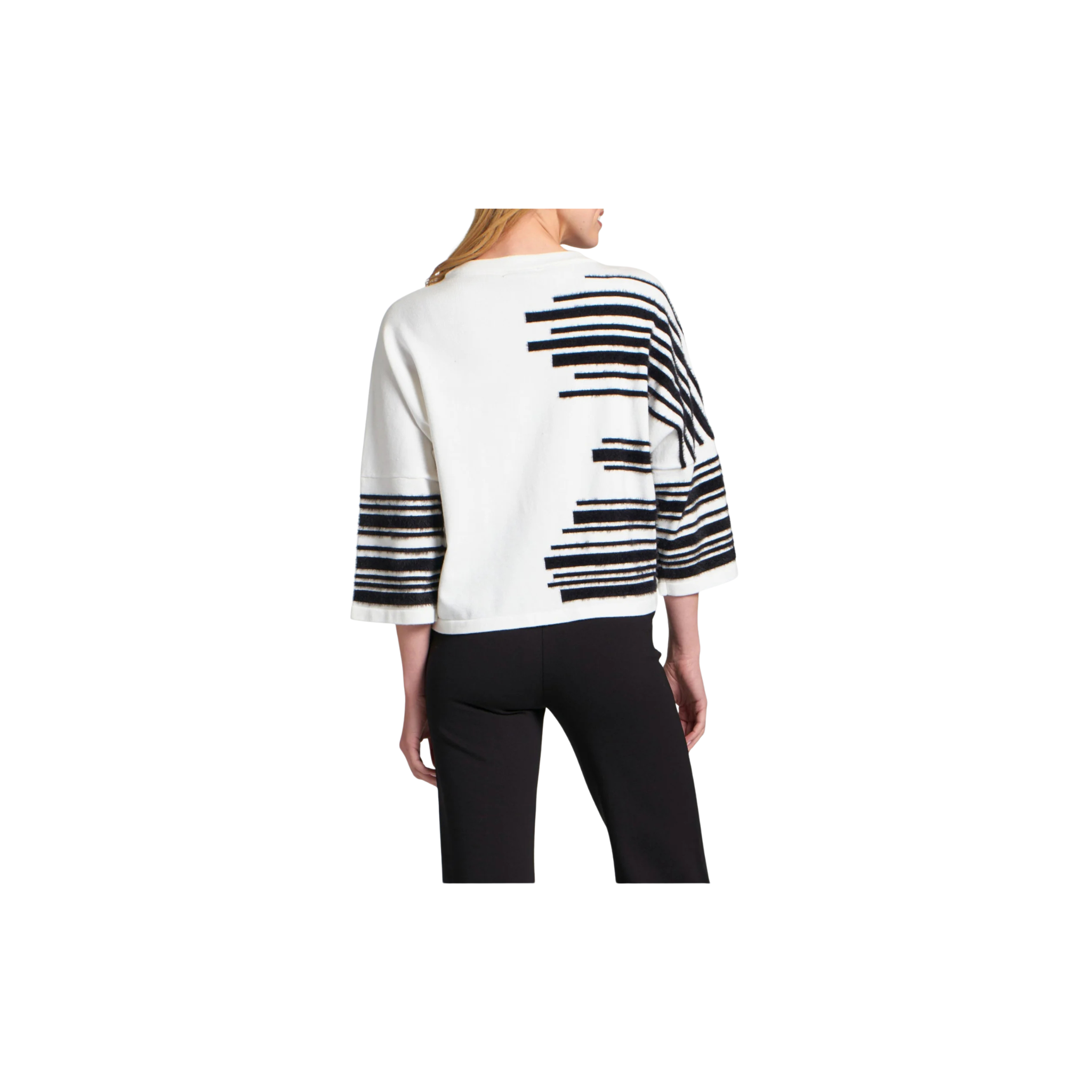 APNY Stripe Fuzzy Yarn Stripe Pullover -White/Black