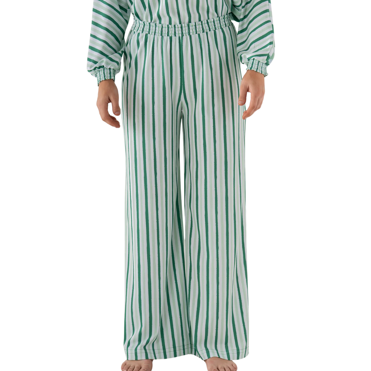 Emily McCarthy Pajama Pant Set -Mist Green Stripe