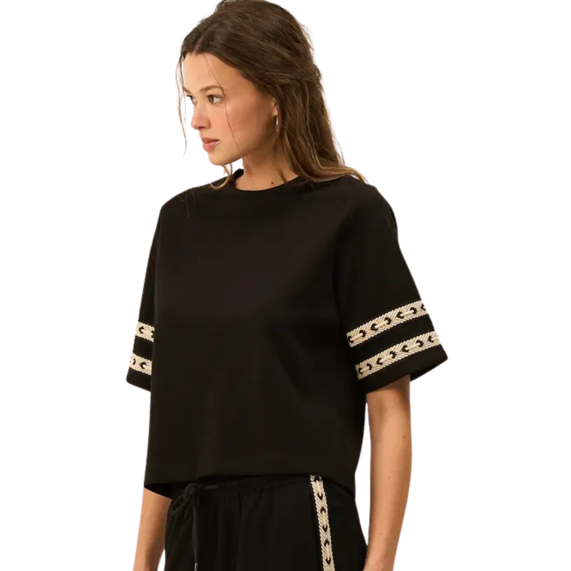 The GREii Western Sleeve Premium Knit Top -Black