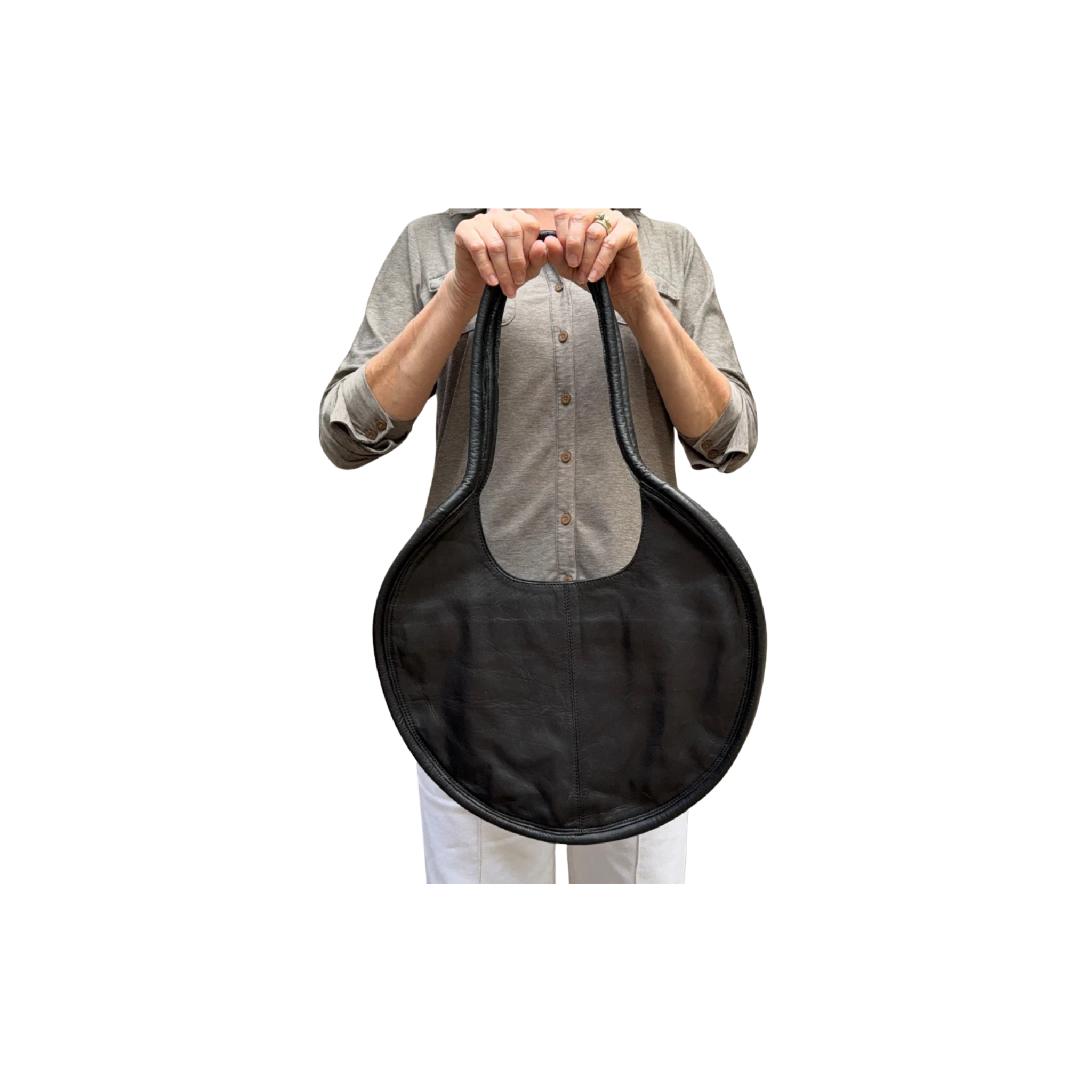 Intertwined Leather Circle Purse -Black