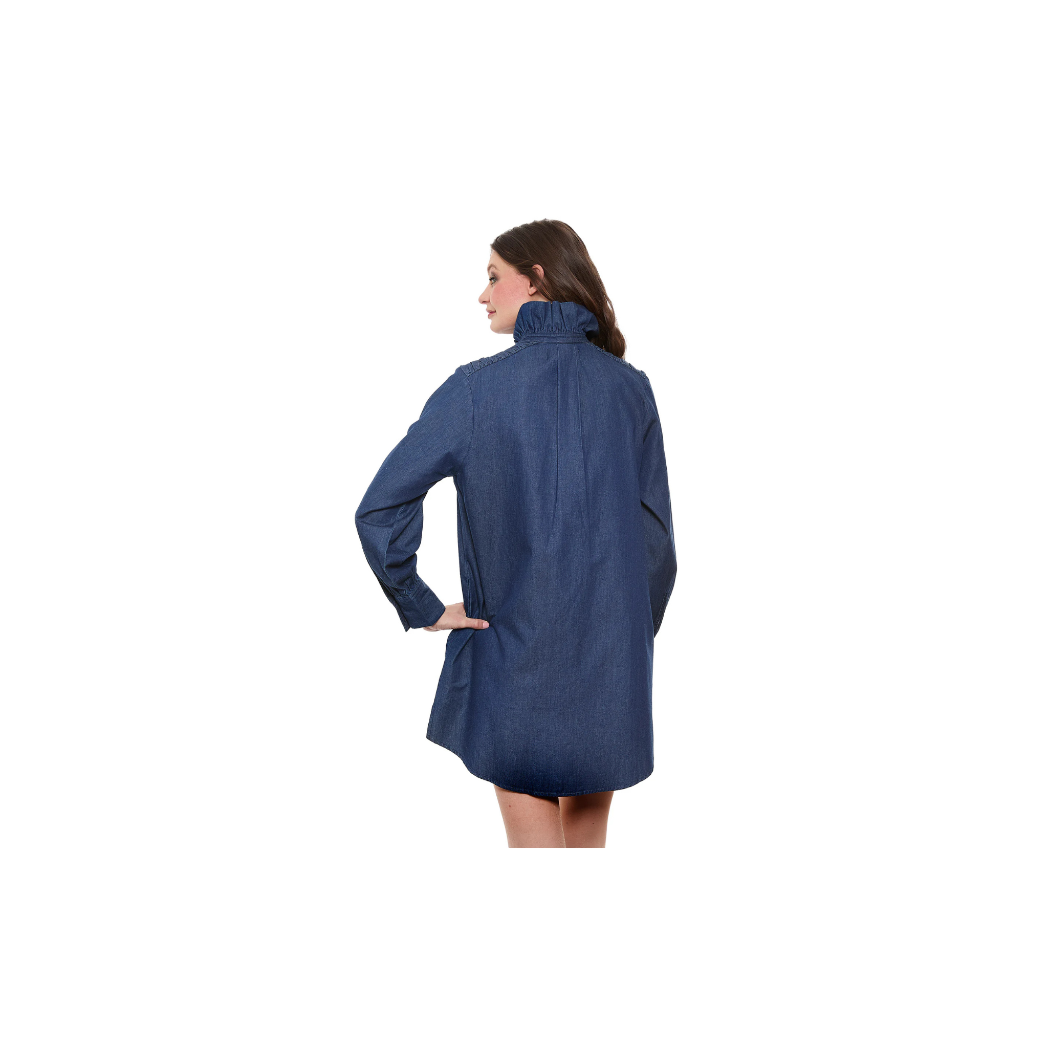 Dizzy Lizzie Denim Tunic with Ruffle Neck & Side Pockets