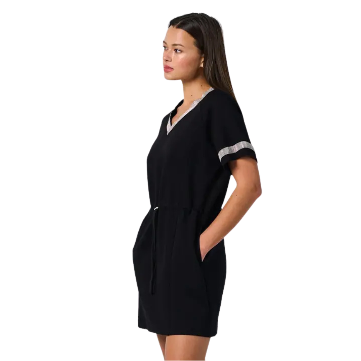The GREii Silver Trim Knit Dress -Black