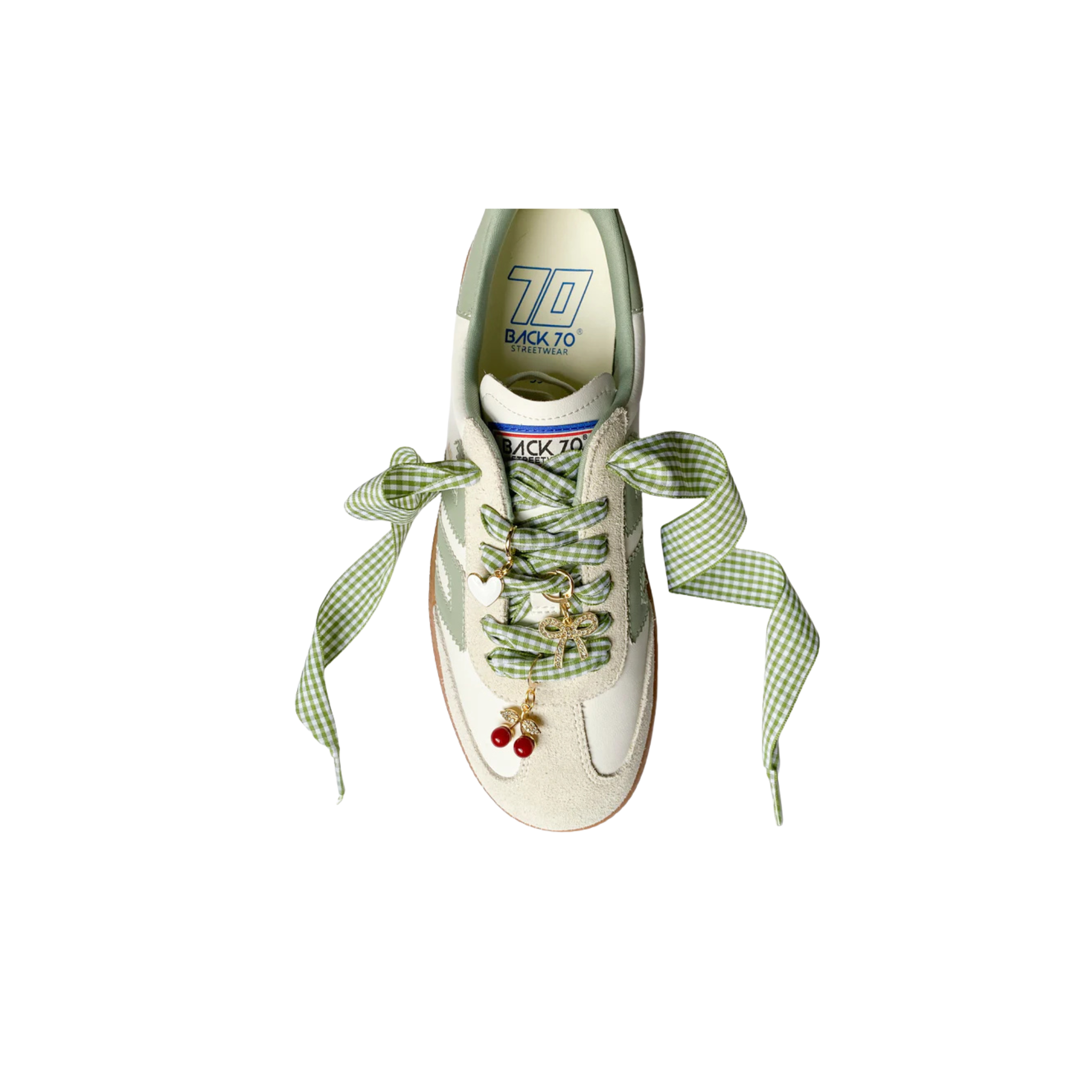 Leo + Lee Sage Gingham Lace & Charm Set (Heart, Bow, Cherry)