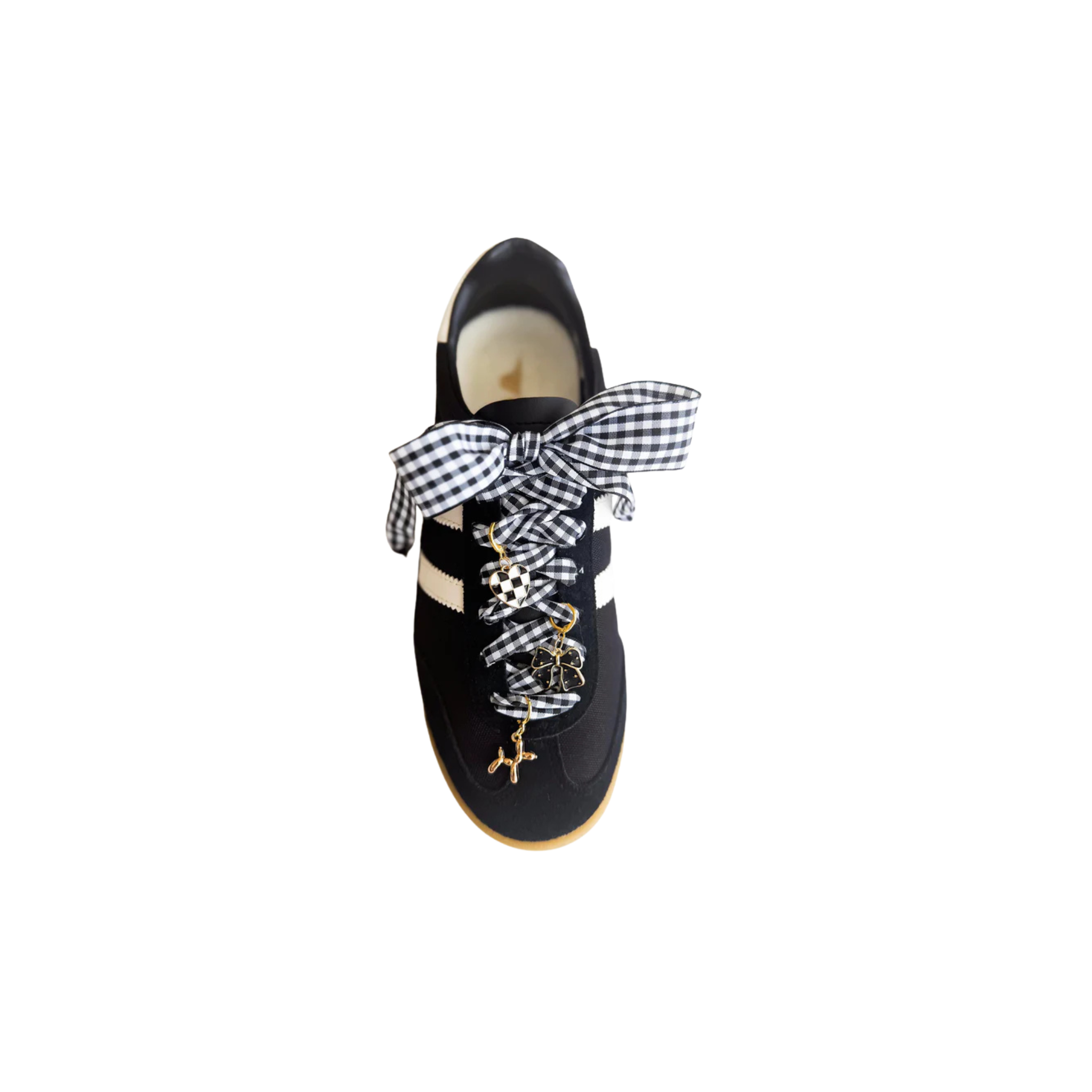 Leo + Lee Black Gingham Shoelace & Charm Set (Bow, Balloon Dog, Heart)