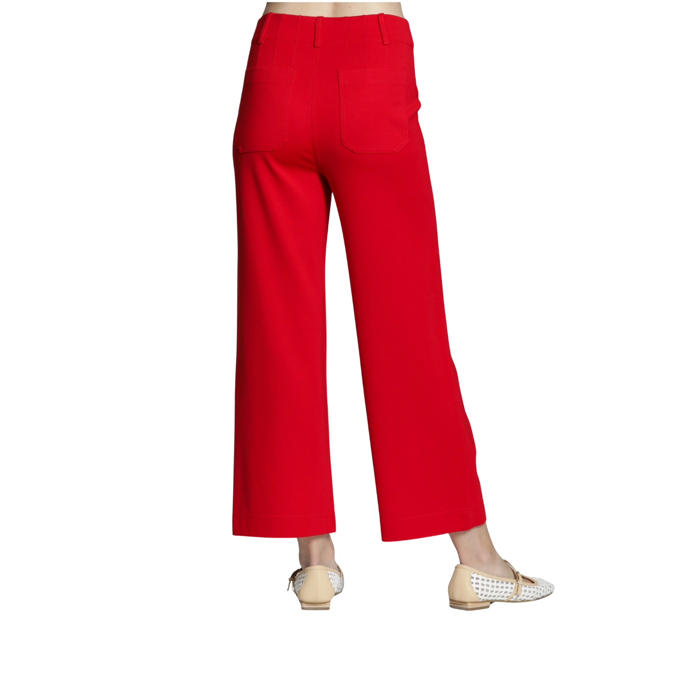 APNY Ponte Cropped Wide Leg Pant w/ Patch Pocket -Red