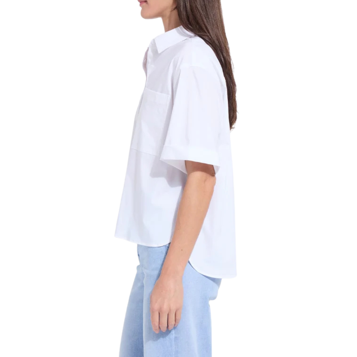 Lysse Corinna Oversize Short Sleeve Crop Button-Up Shirt -White