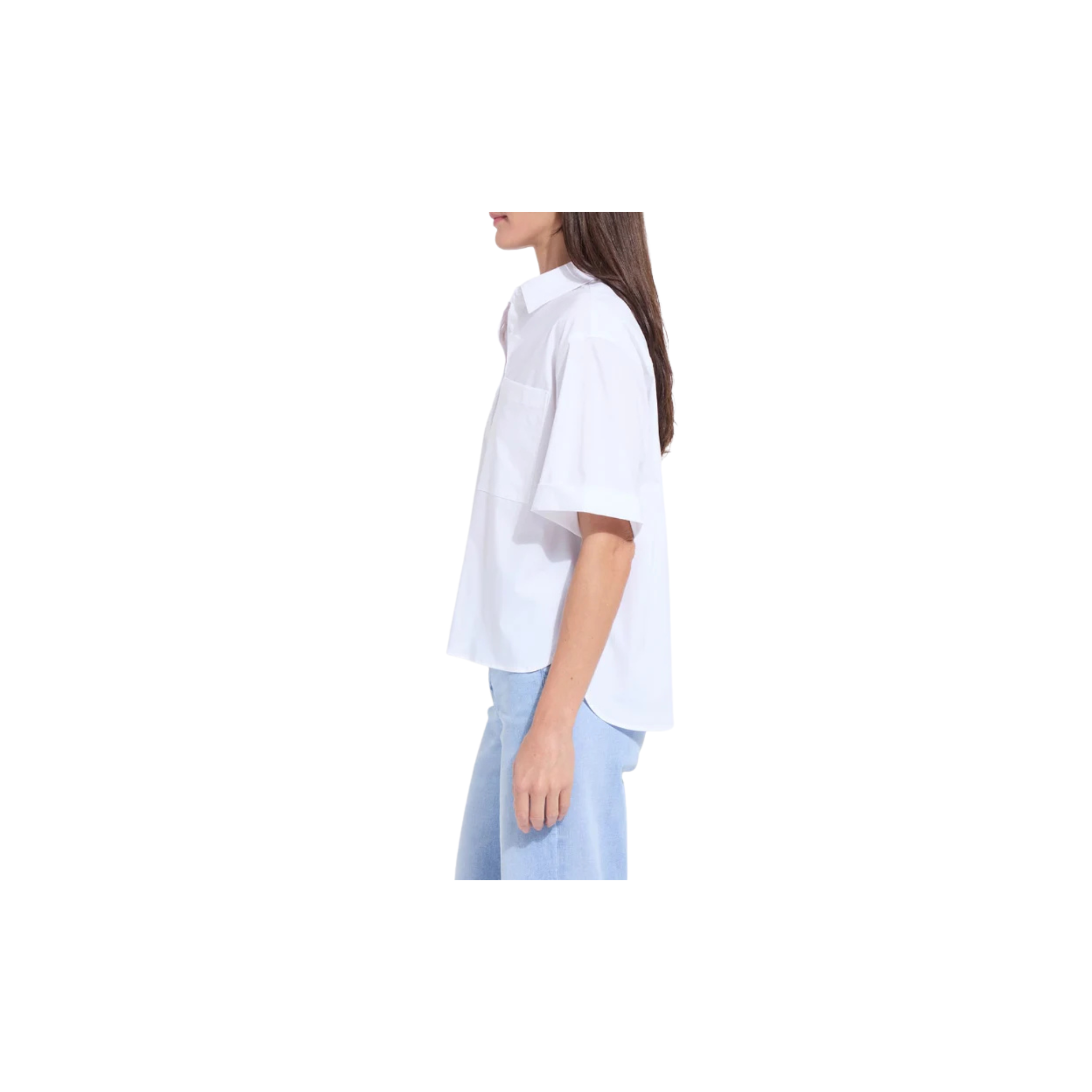 Lysse Corinna Oversize Short Sleeve Crop Button-Up Shirt -White