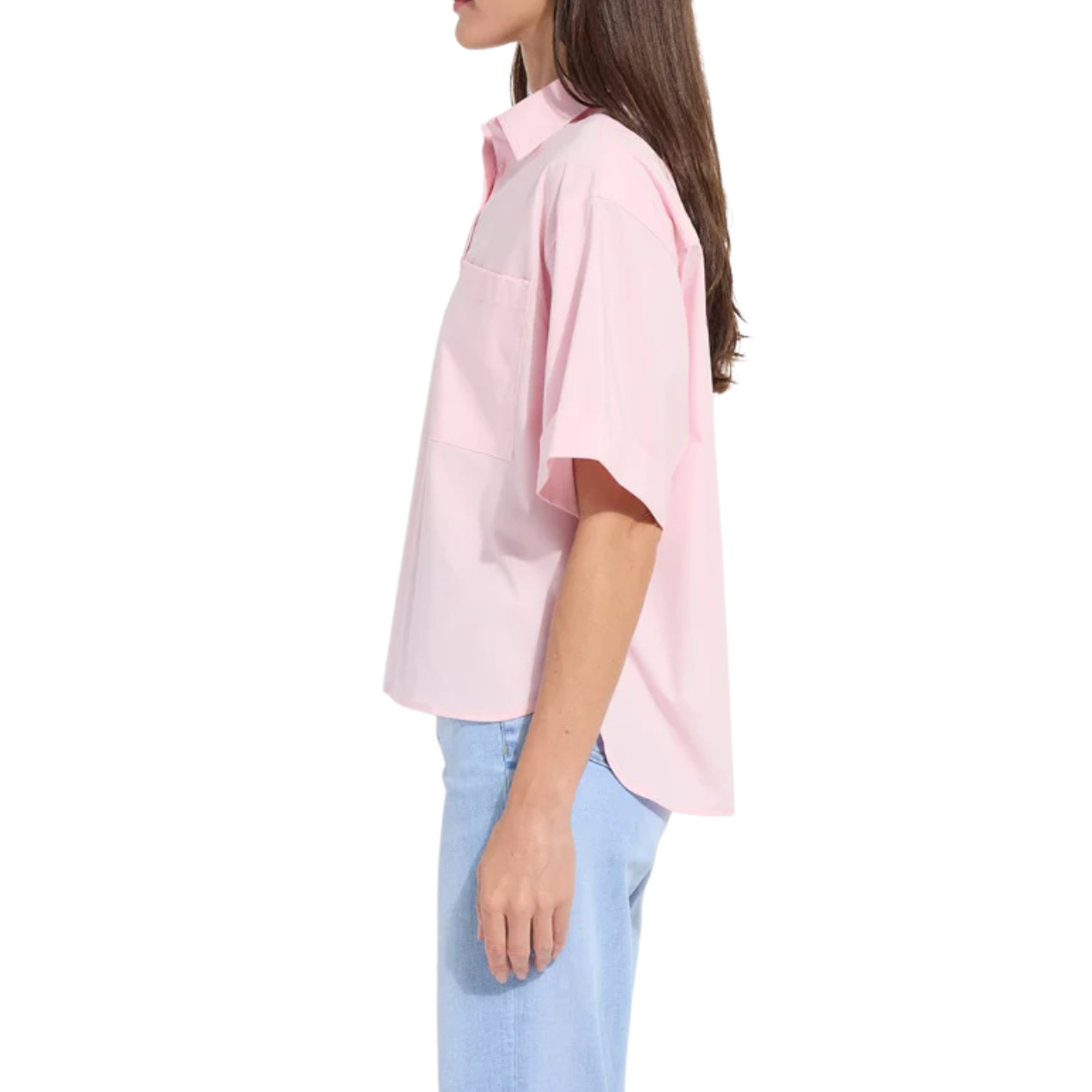 Lysse Corinna Oversized Short Sleeve Crop Button-Up Shirt - Rose