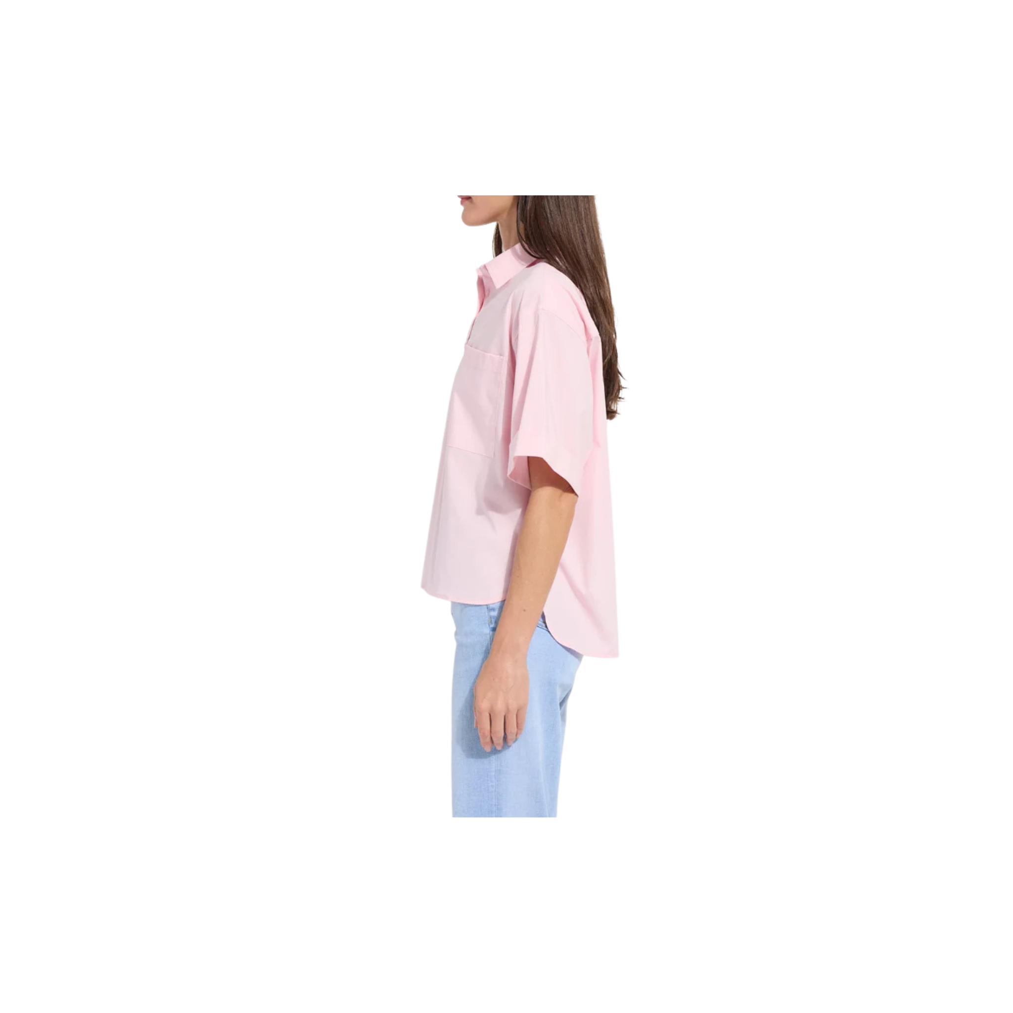Lysse Corinna Oversized Short Sleeve Crop Button-Up Shirt - Rose