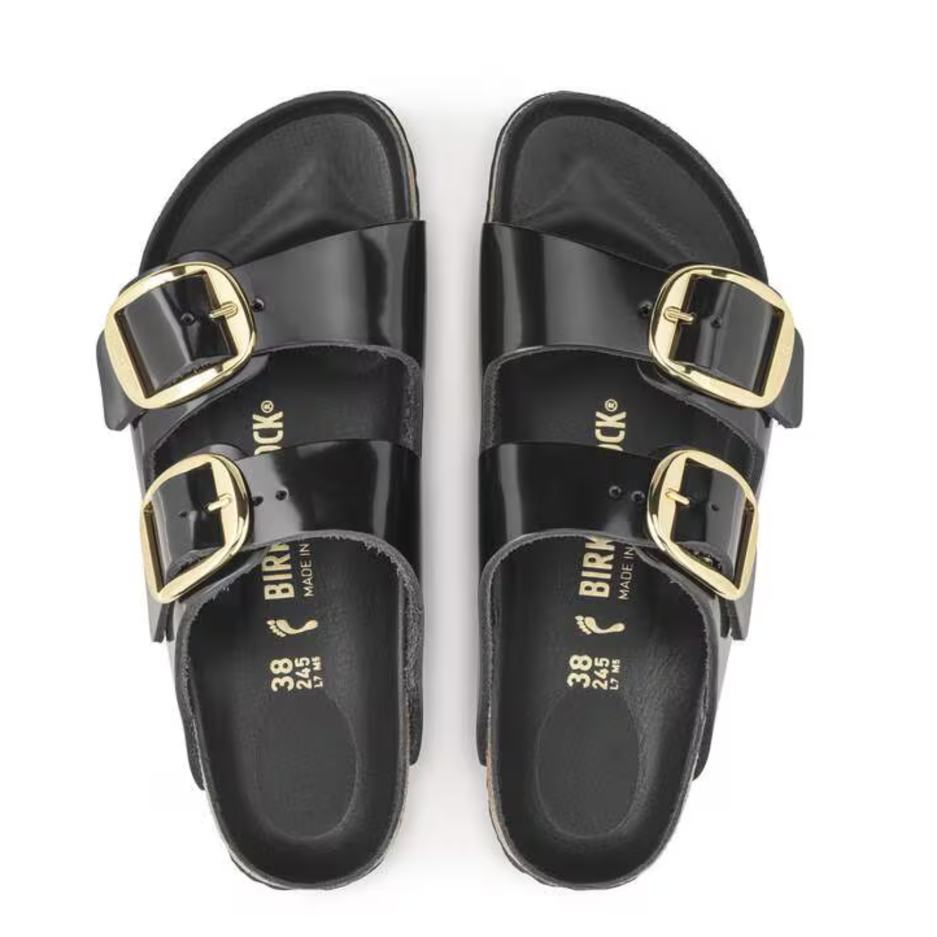 Birkenstock Arizona Big Buckle Natural Leather Patent -High Shine Black (Narrow Width)