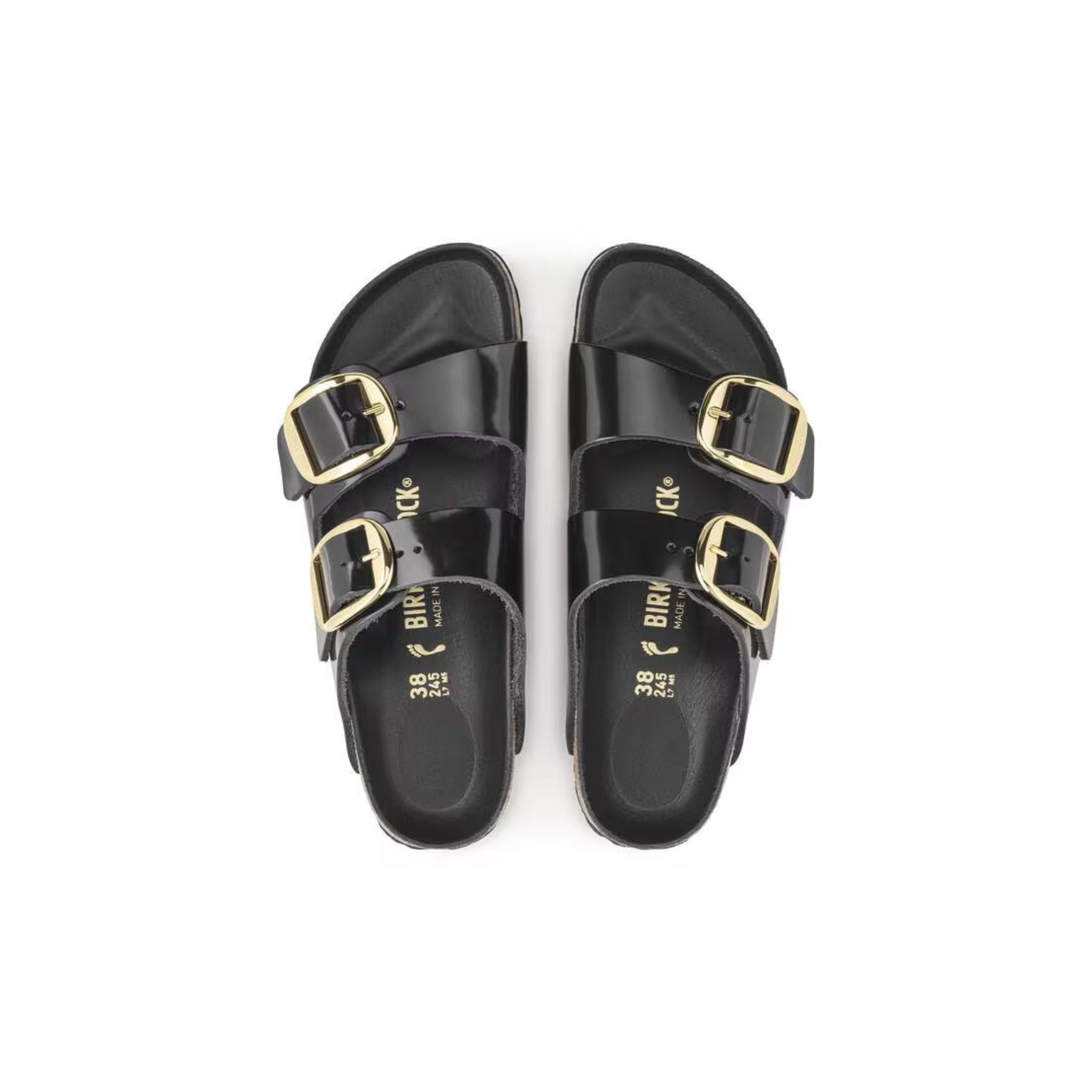 Arizona Big Buckle Natural Leather Patent -High Shine Black (Narrow Width)