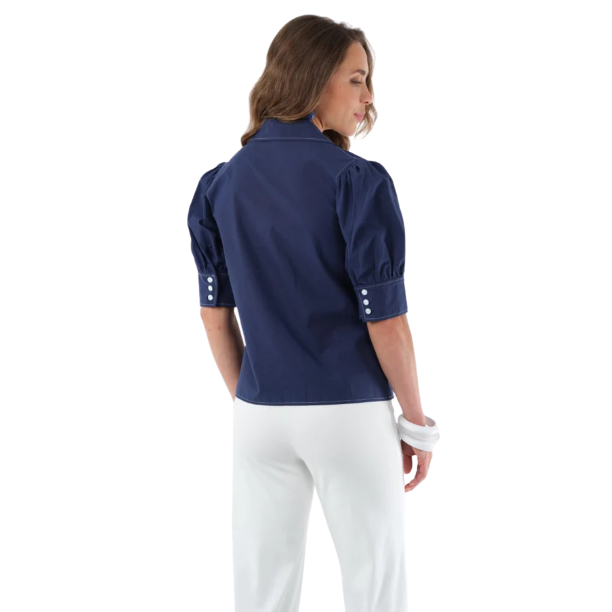 Lior Paris Blanche Boyfriend Pointed Collar Short Sleeve Shirt -Navy
