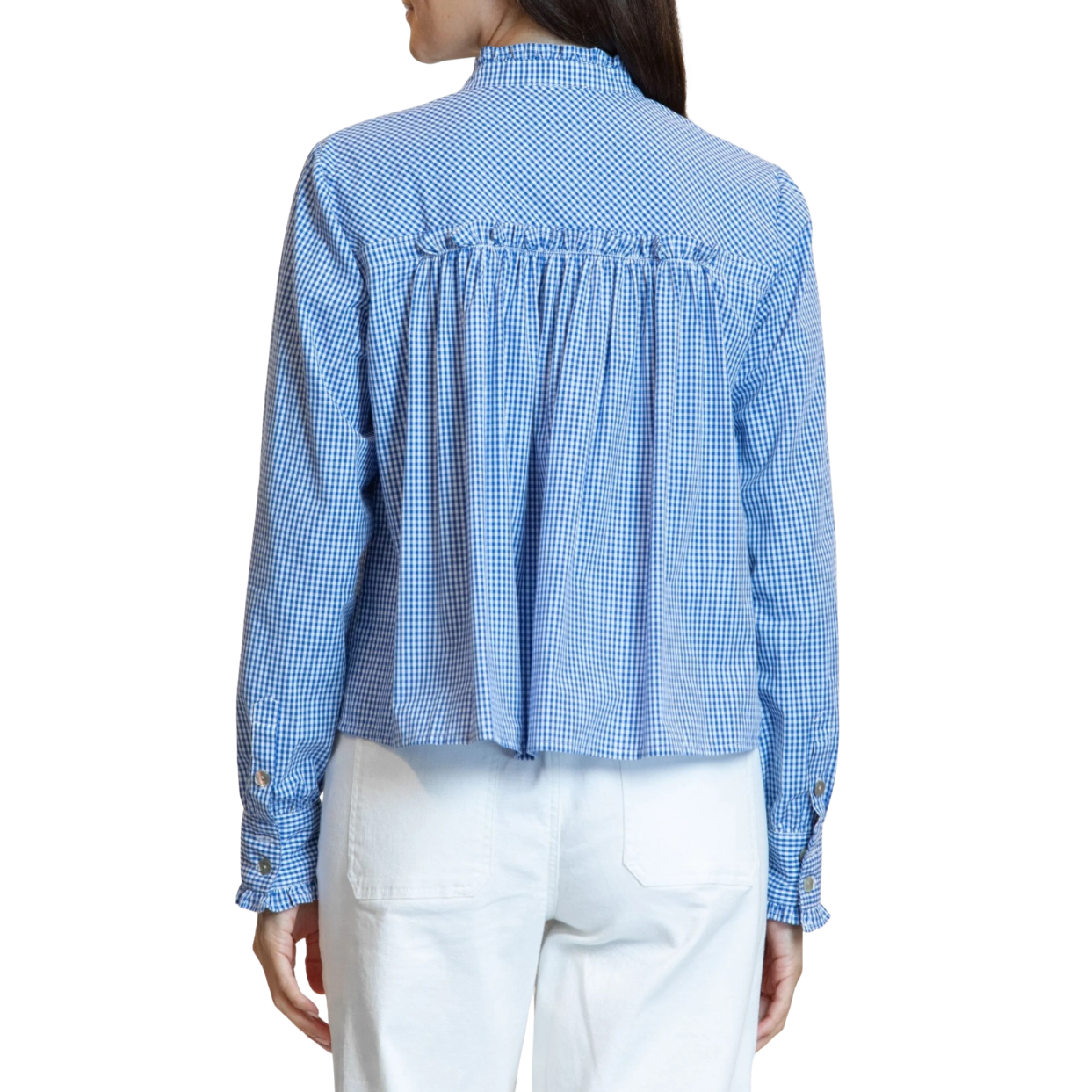 APNY Cropped Check Shirt w/ Ruffle Detail -Cobalt Blue
