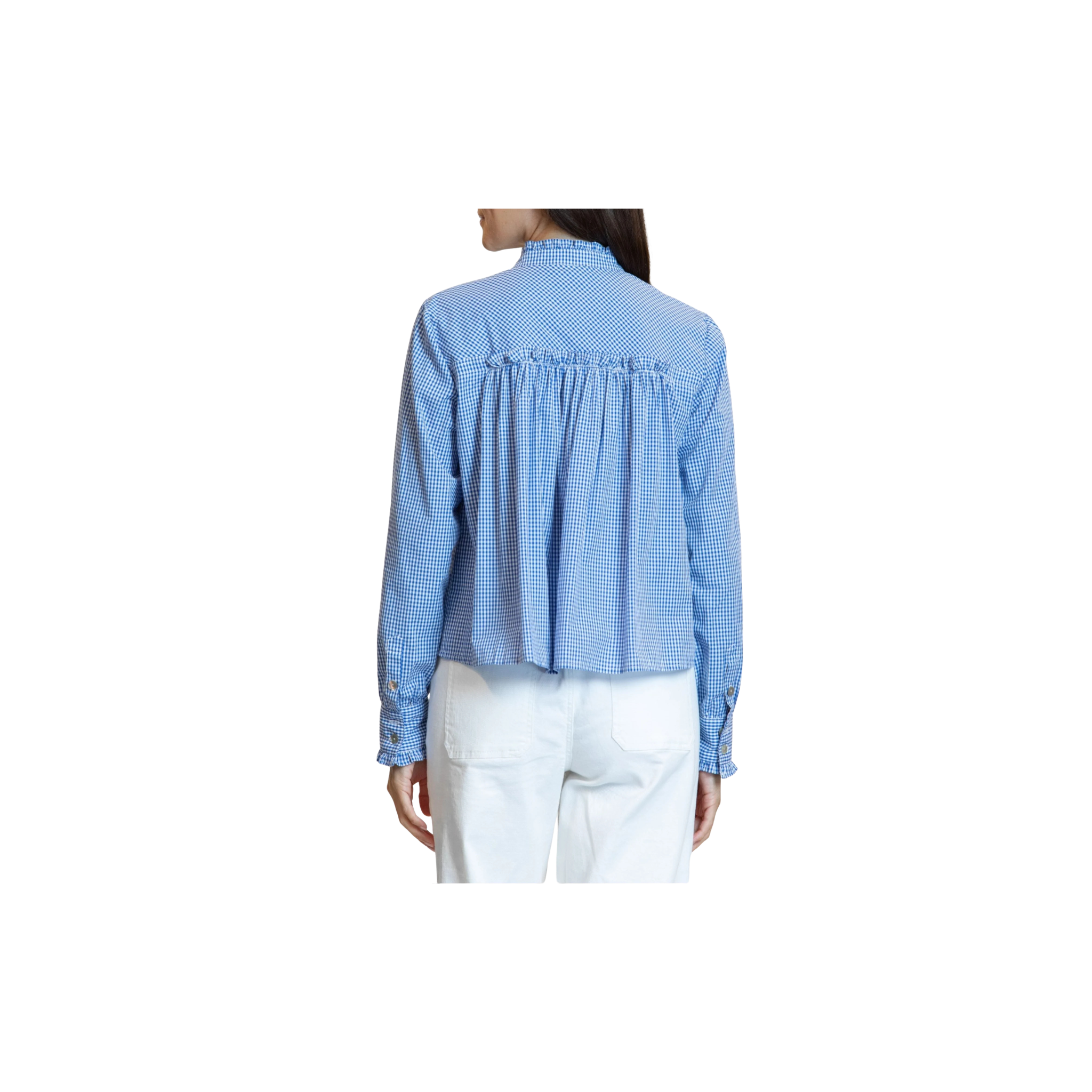 APNY Cropped Check Shirt w/ Ruffle Detail -Cobalt Blue