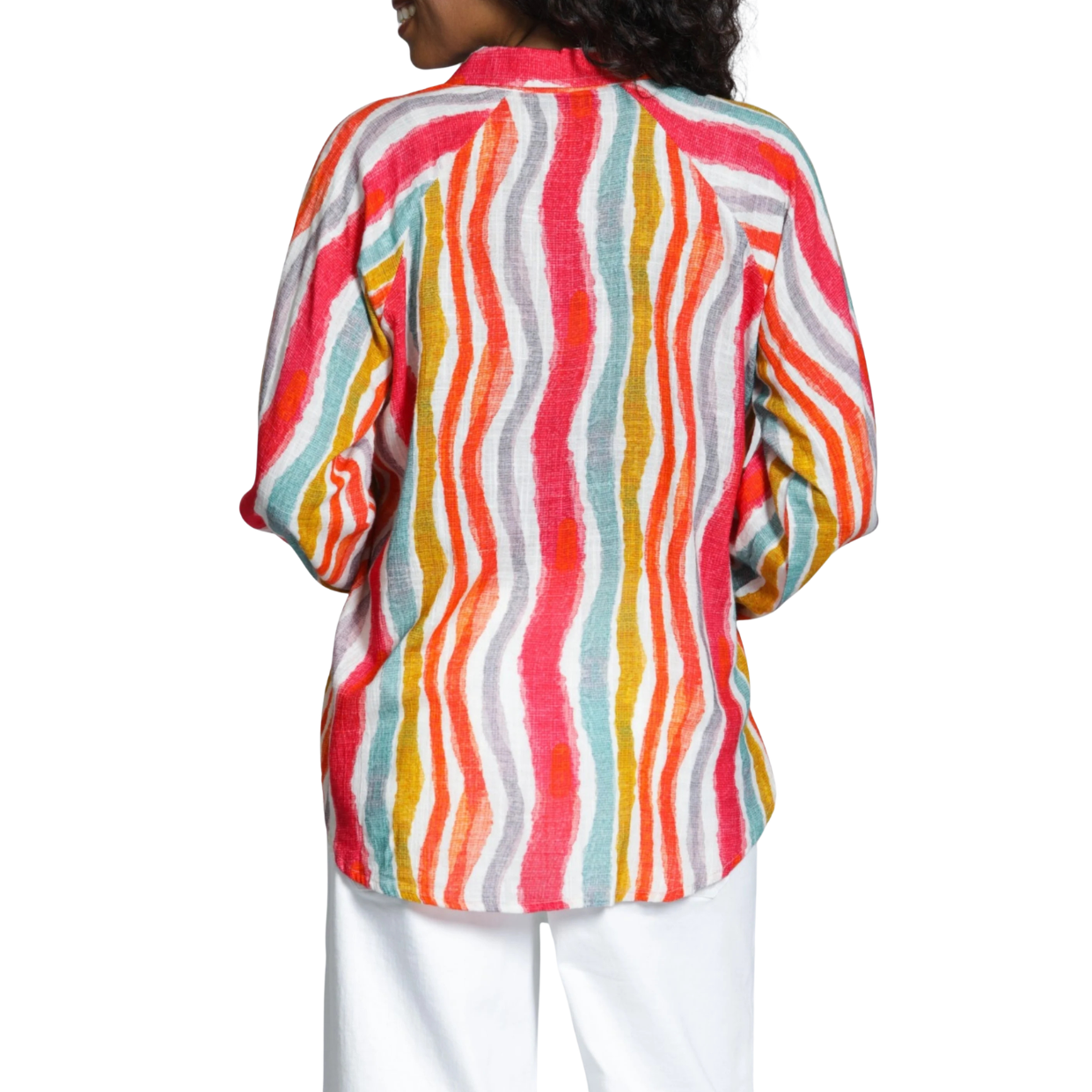APNY Half-Plaket Pullover Blouse -Hibiscus Multi