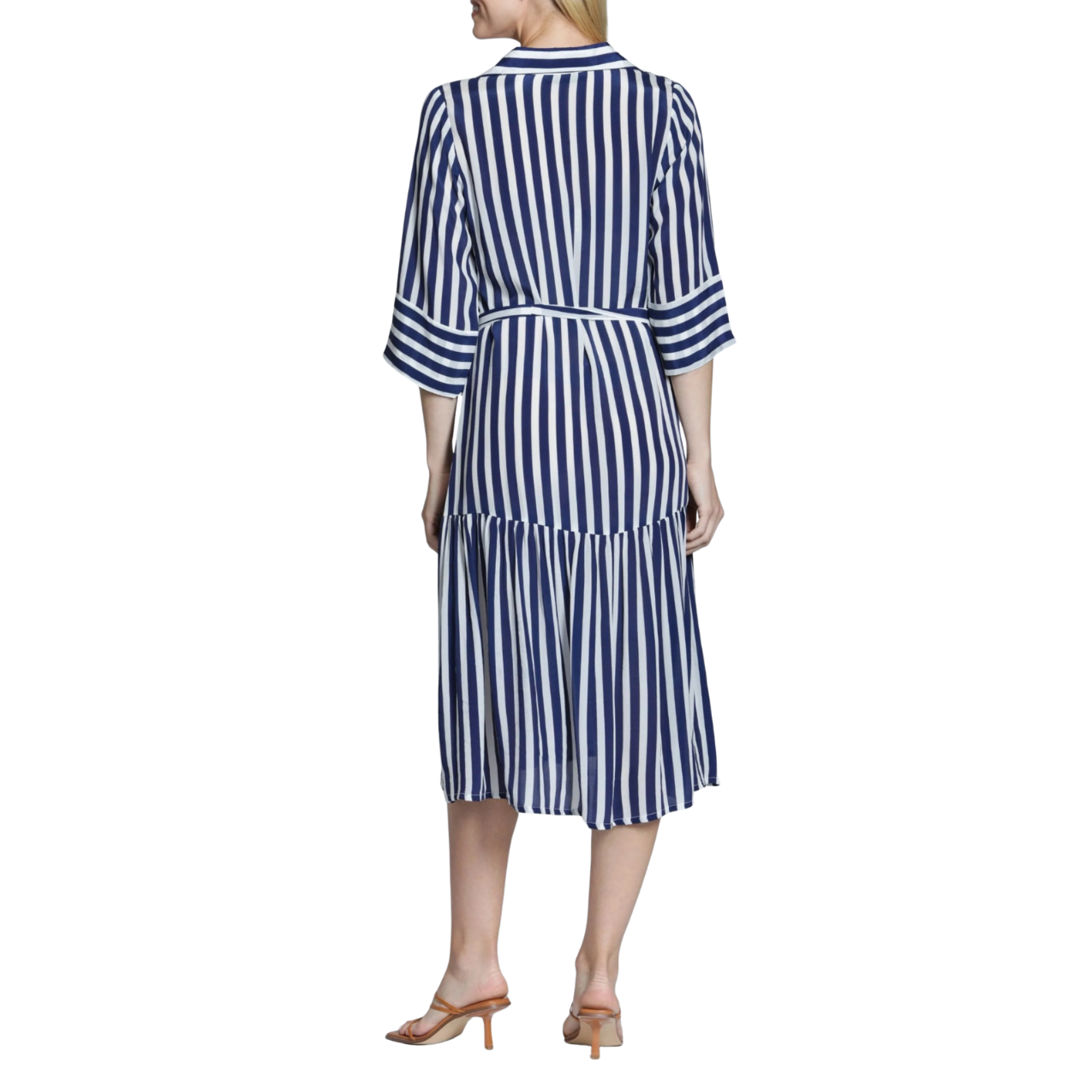 APNY Half Placket Dress with Belt -Navy