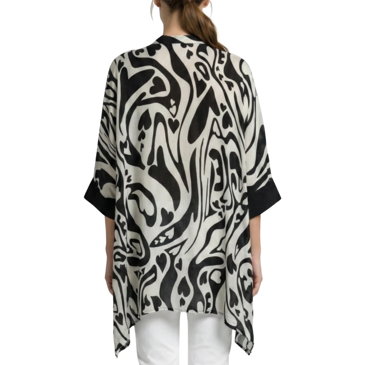 APNY Front Button Kimono -Black/White Abstract