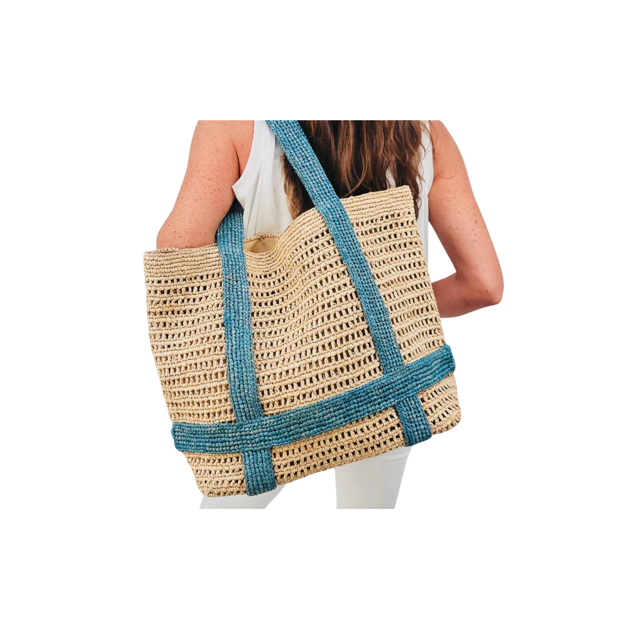 Baldiz Indie French Blue and Hay Raffia Hat Bag
