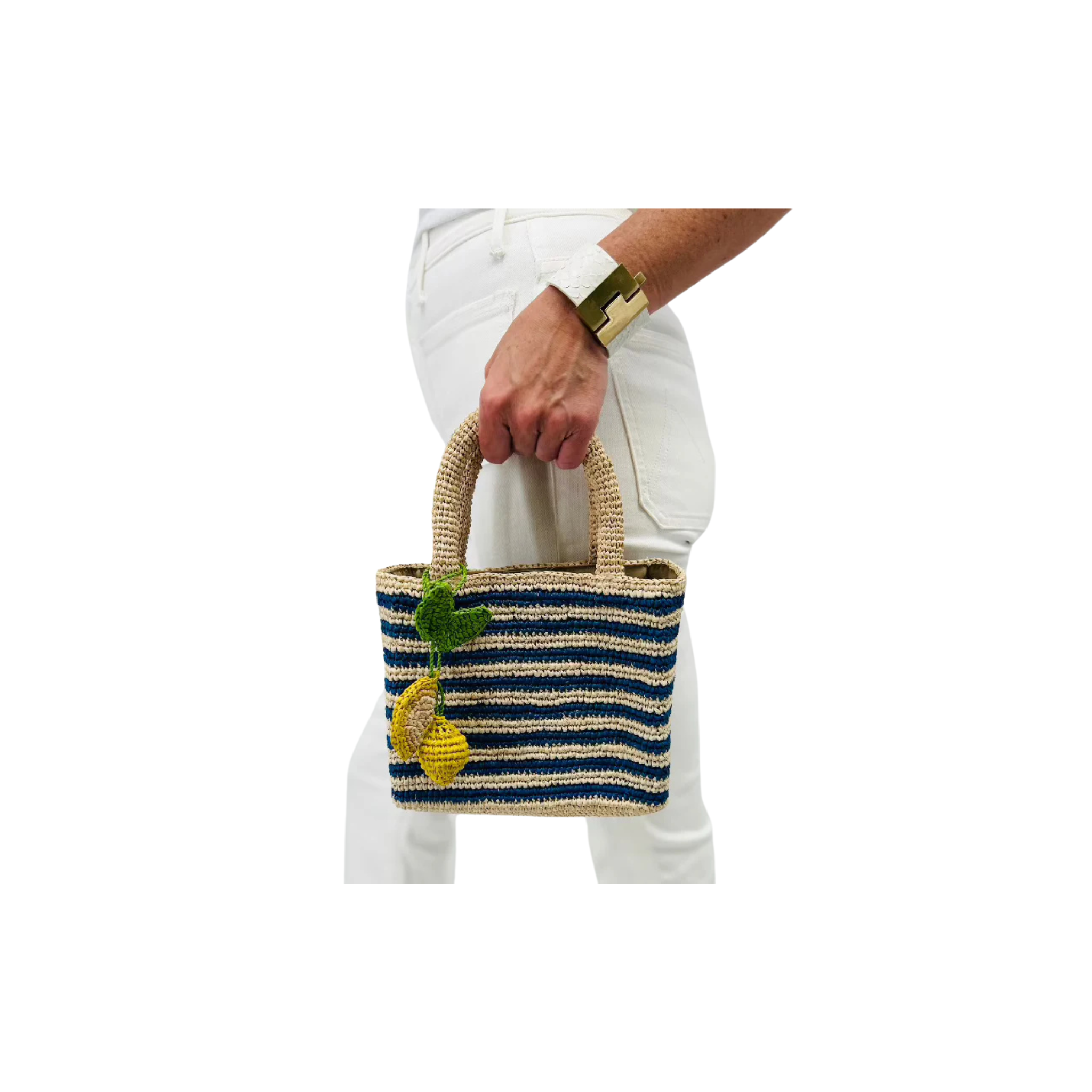 Baldiz Mini Mae Cobalt Blue Stripped Raffia Bag