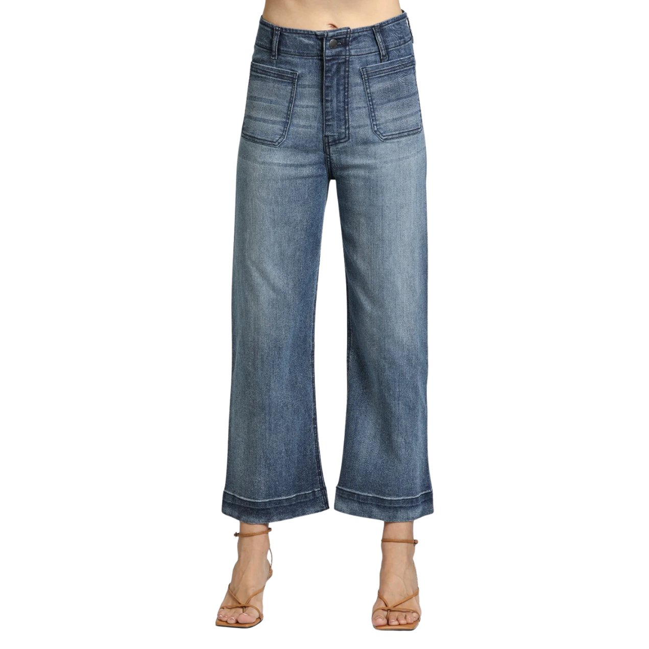 APNY Cropped Wide Leg Pant w/ Patch Pockets -Indigo