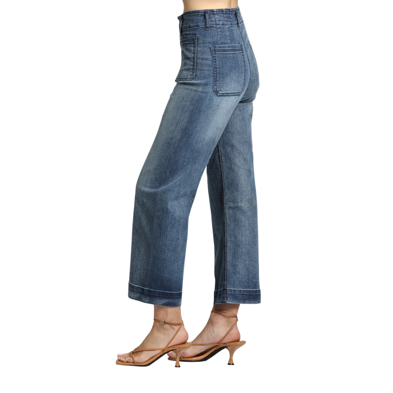 APNY Cropped Wide Leg Pant w/ Patch Pockets -Indigo