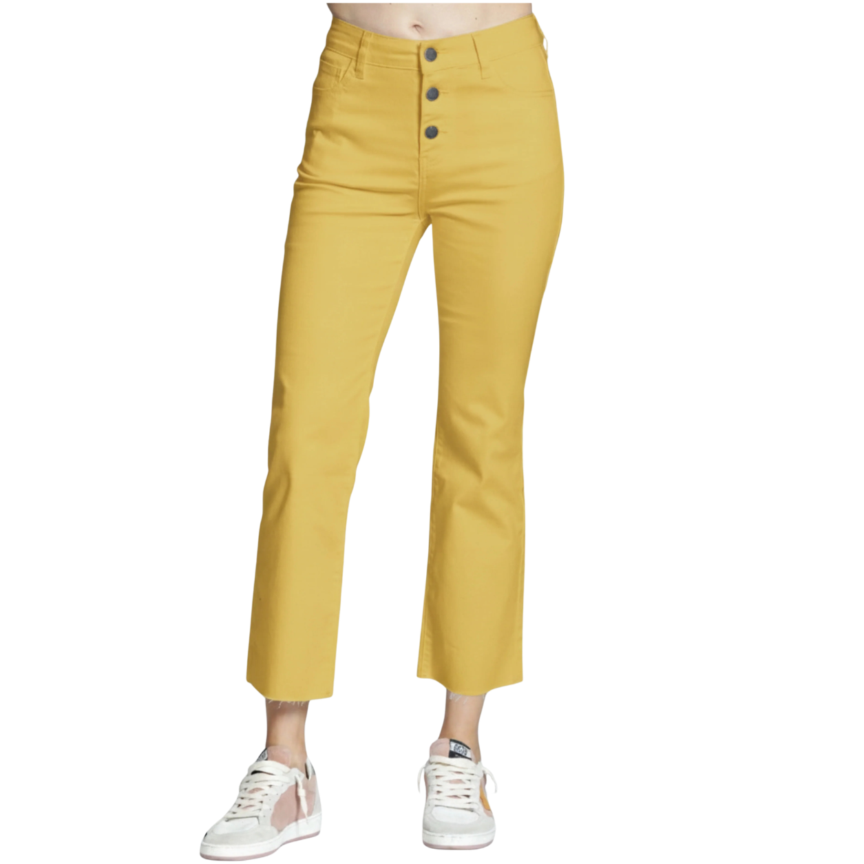 APNY Cropped Straight Leg Jean w/ Exposed Buttons -Popcorn Yellow