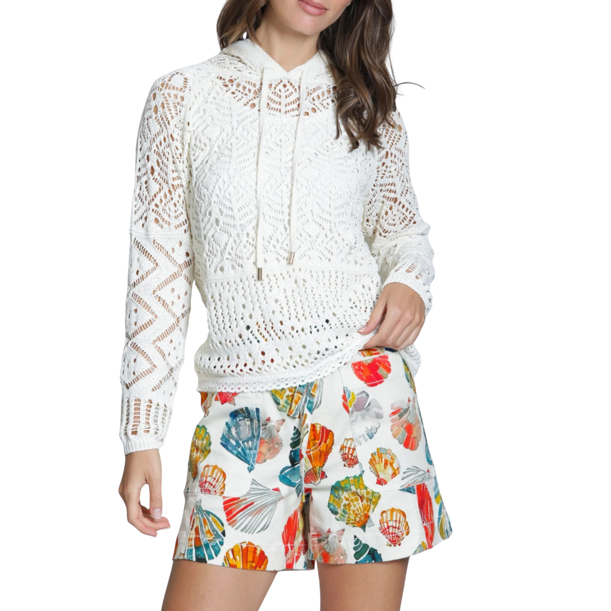 APNY Crochet Hooded Sweater -Natural
