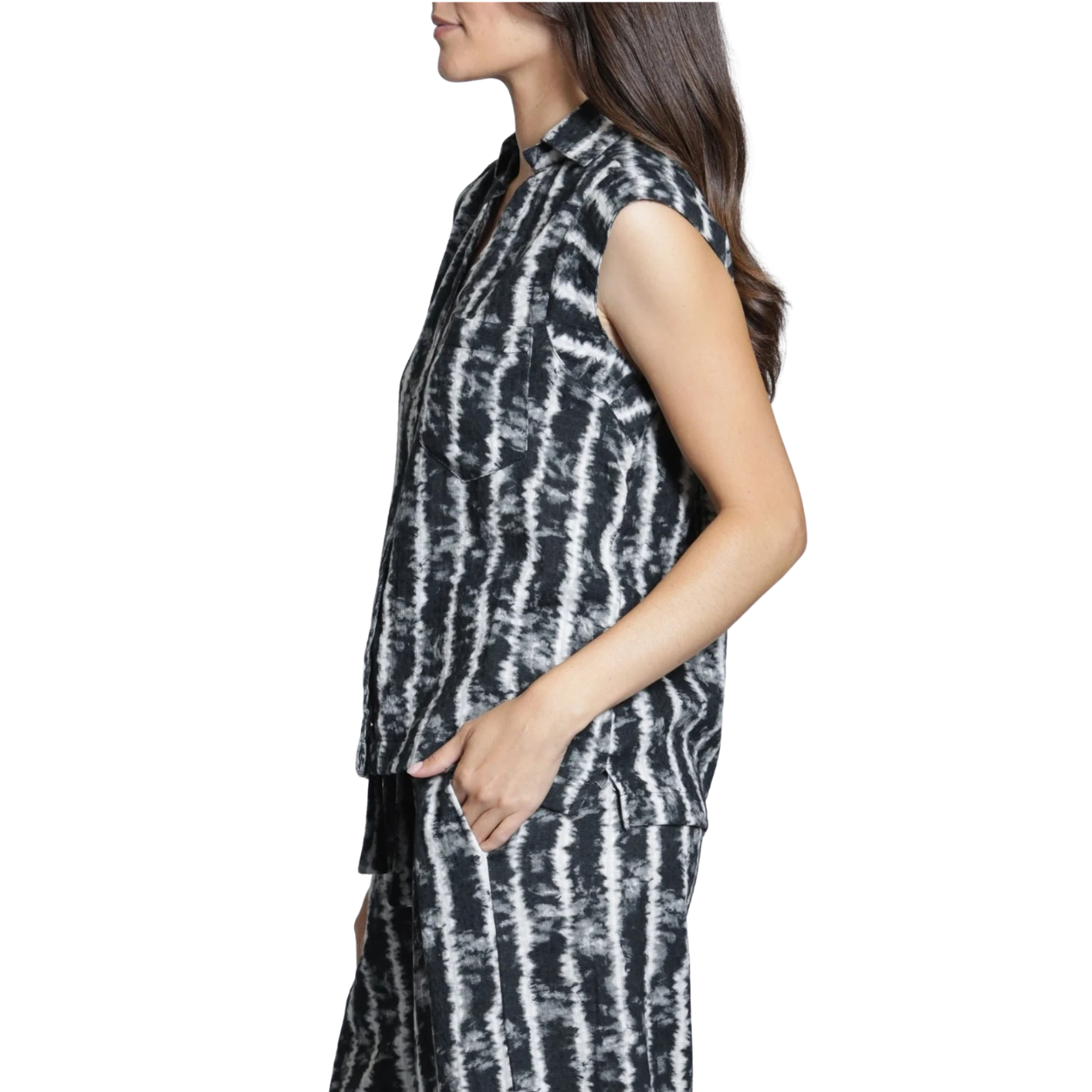 APNY Sleeveless Shirt with Cross-over Sleeve Detail -Monochrome Wash