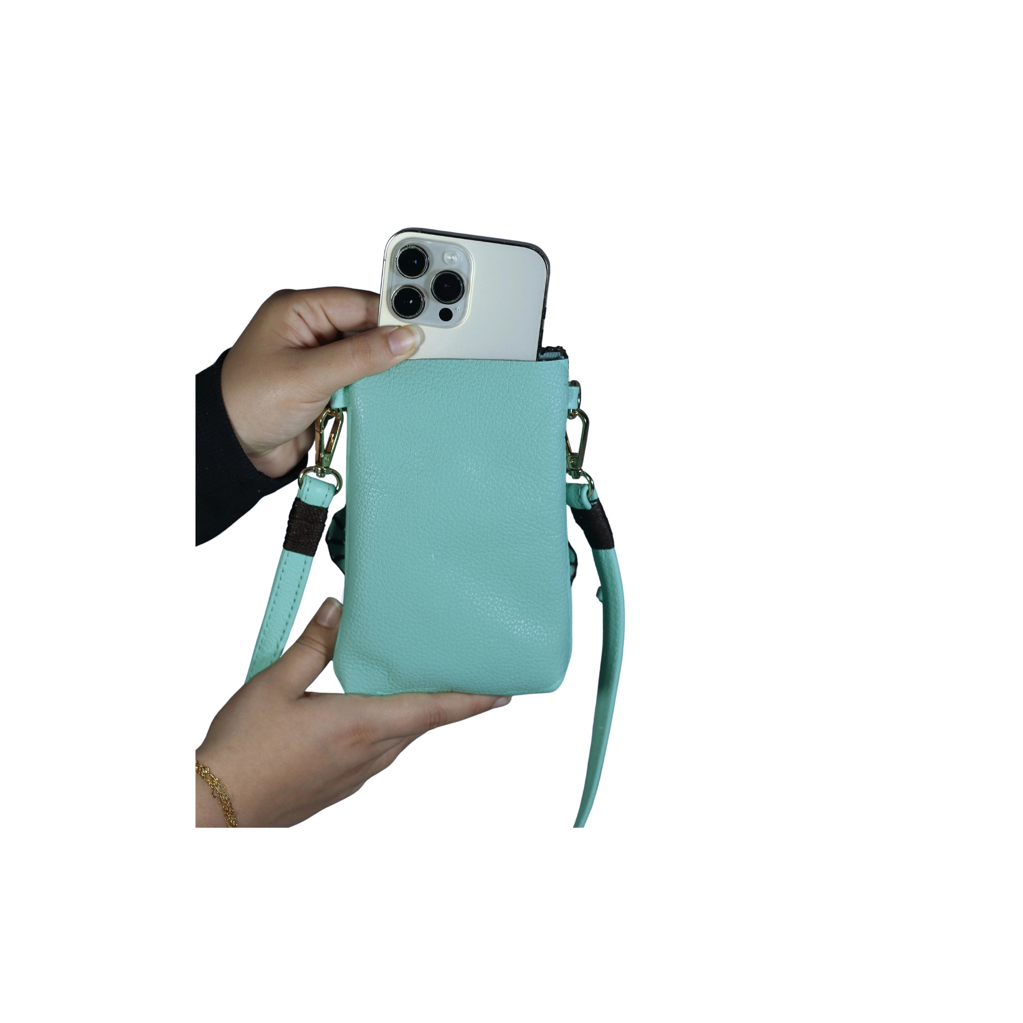 Carlos Falchi Cell Phone Butterfly Bag -Caribbean Teal Top Grain Leather