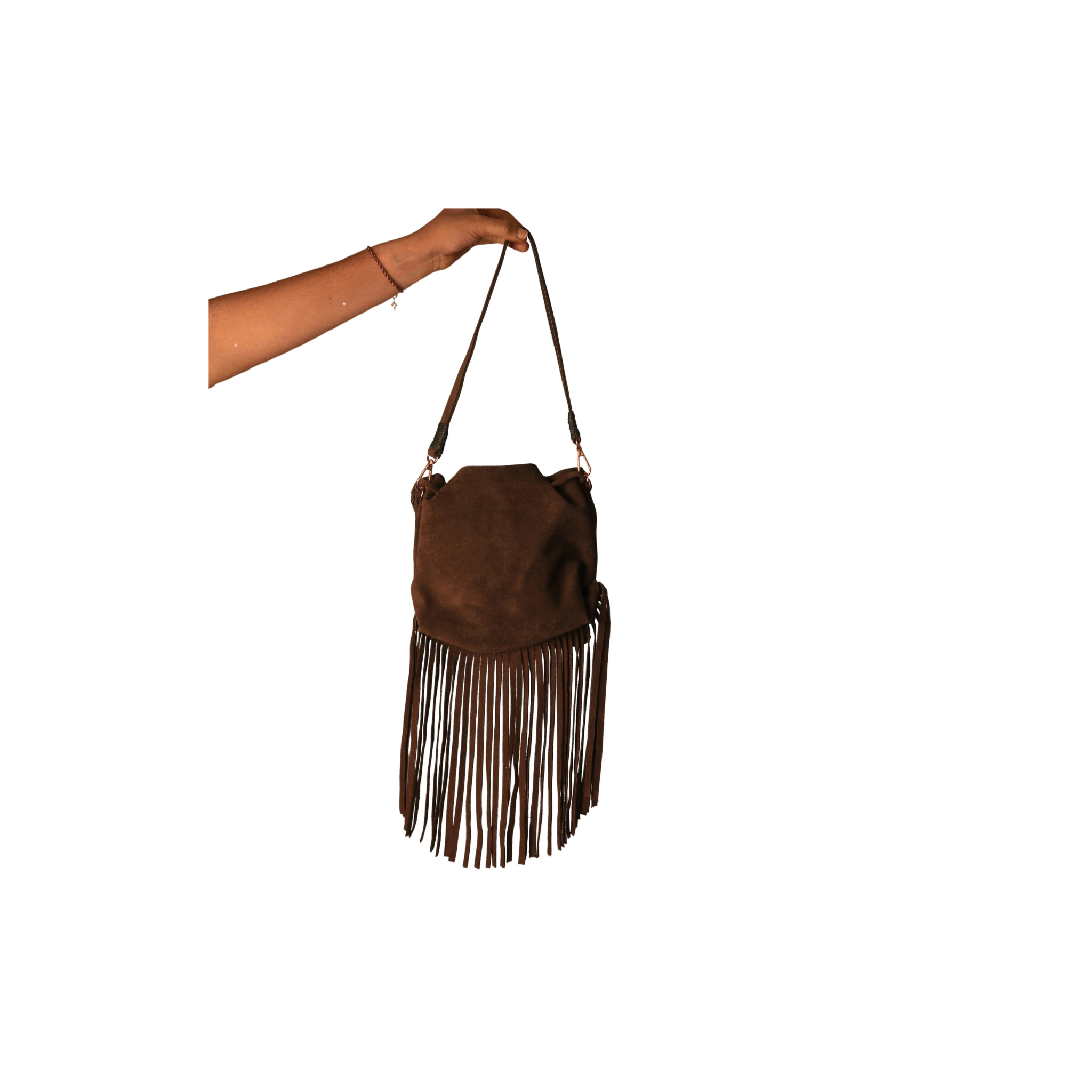 Carlos Falchi Suede Fringe Butterfly Bag -Coffee Suede