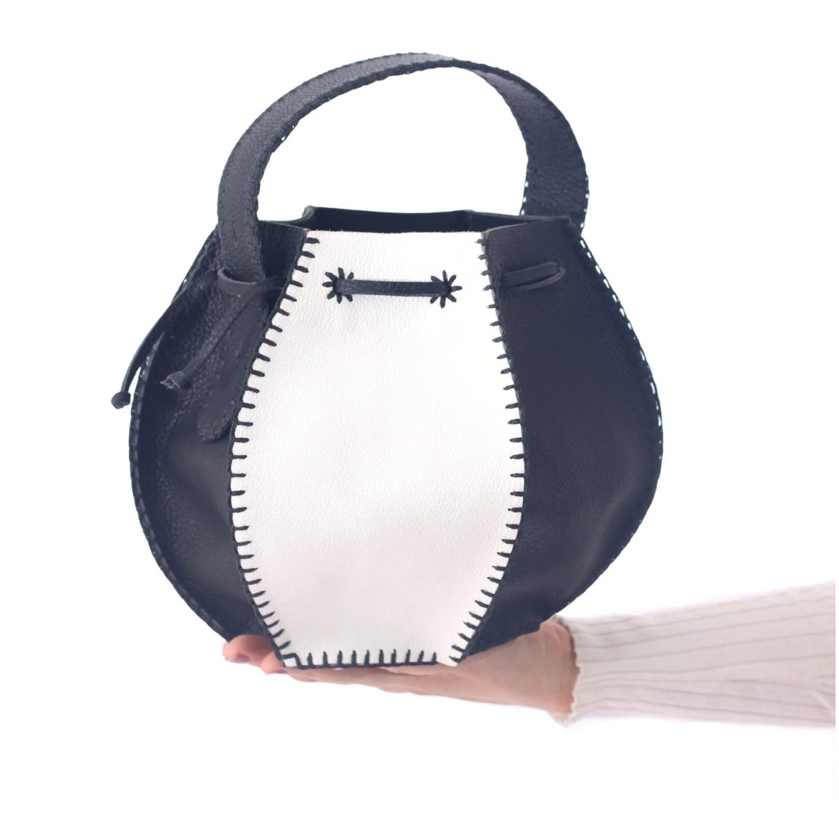 Carlos Falchi Tall Bucket Bag -Black/White Top Grain Leather